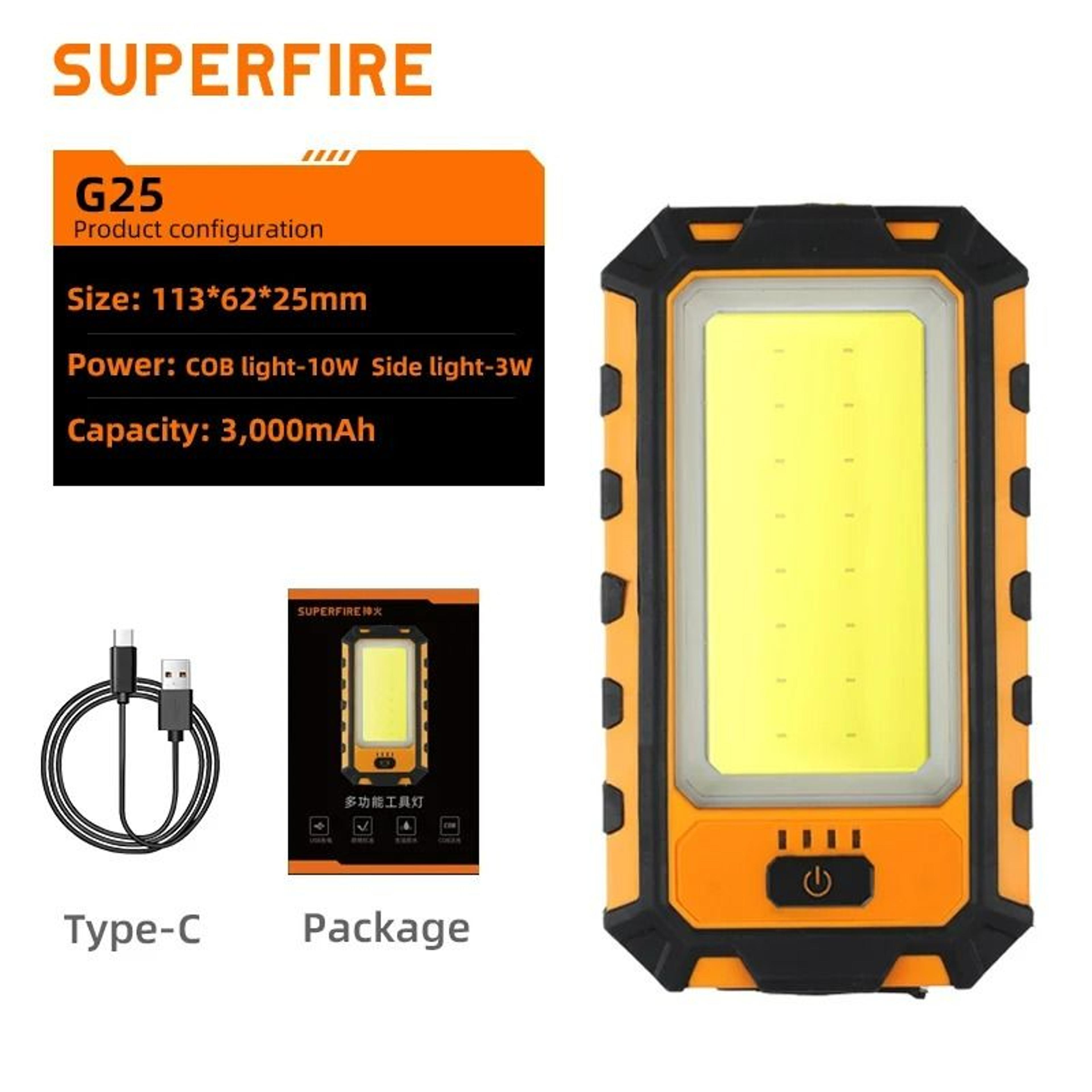 multi-function cob work light & usb-c rechargeable torch