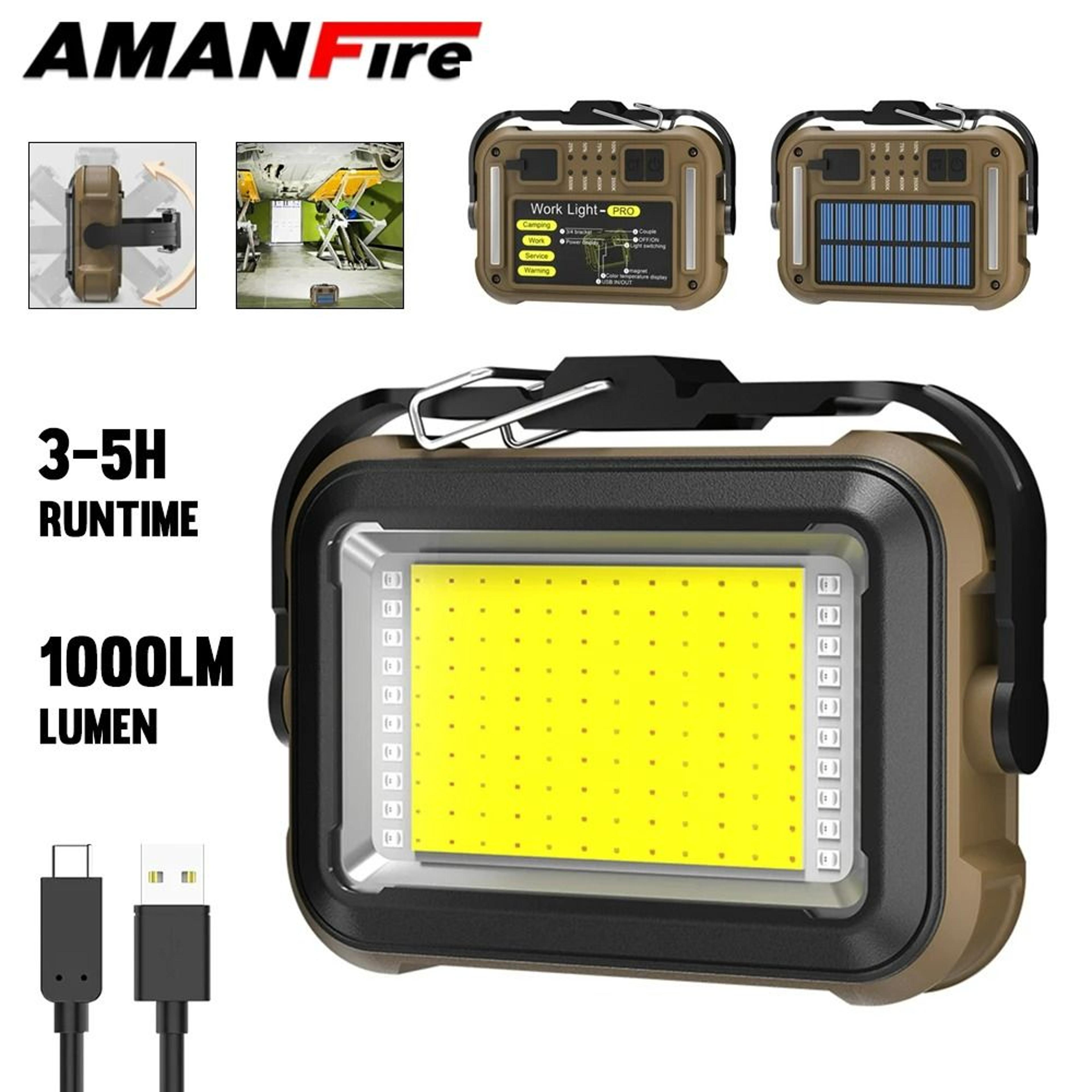 1000lm solar rechargeable magnetic work light & emergency power bank