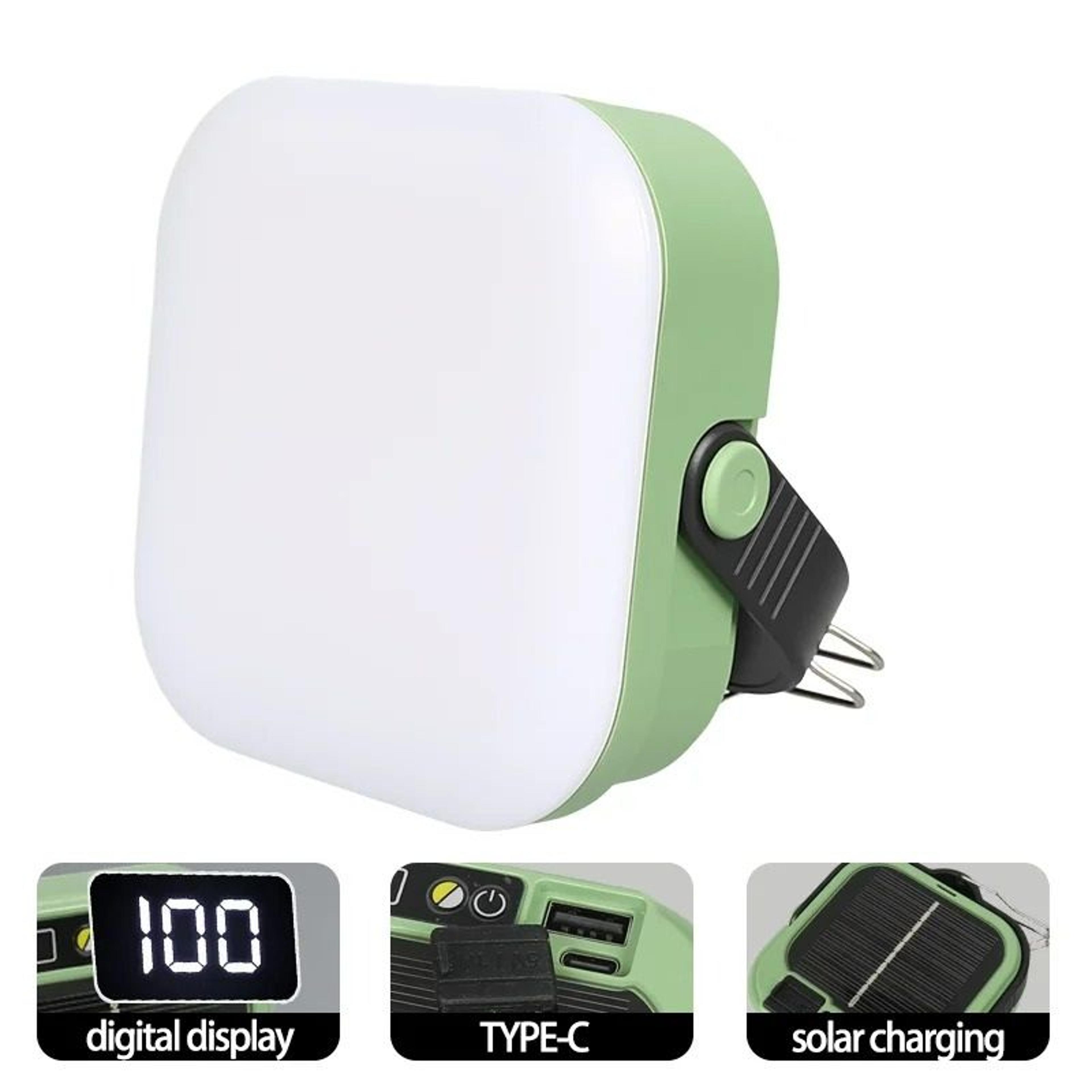 solar rechargeable 2400mah camping lantern & power bank with smart display
