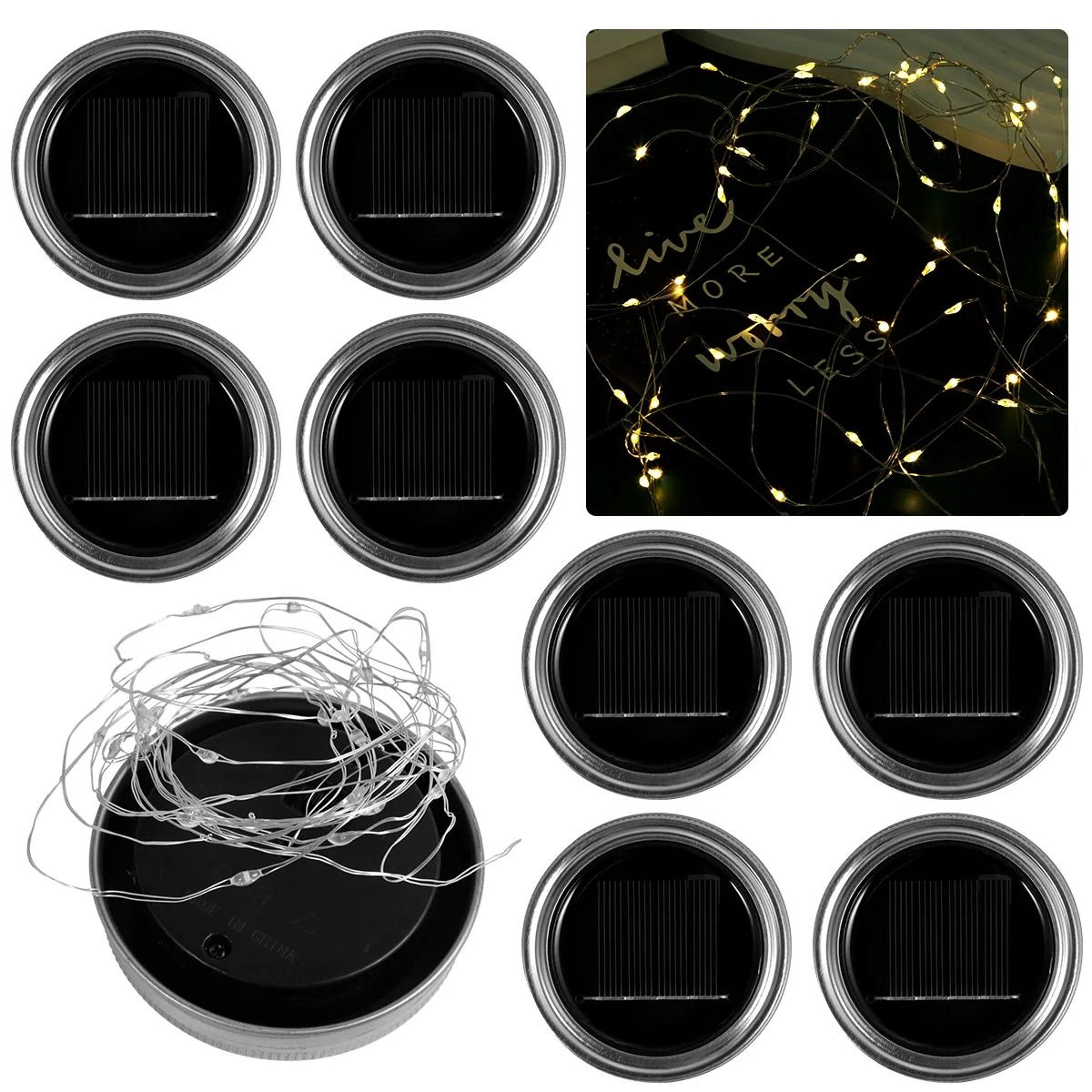 8-pack solar mason jar lid replacement tops with 30-led fairy lights