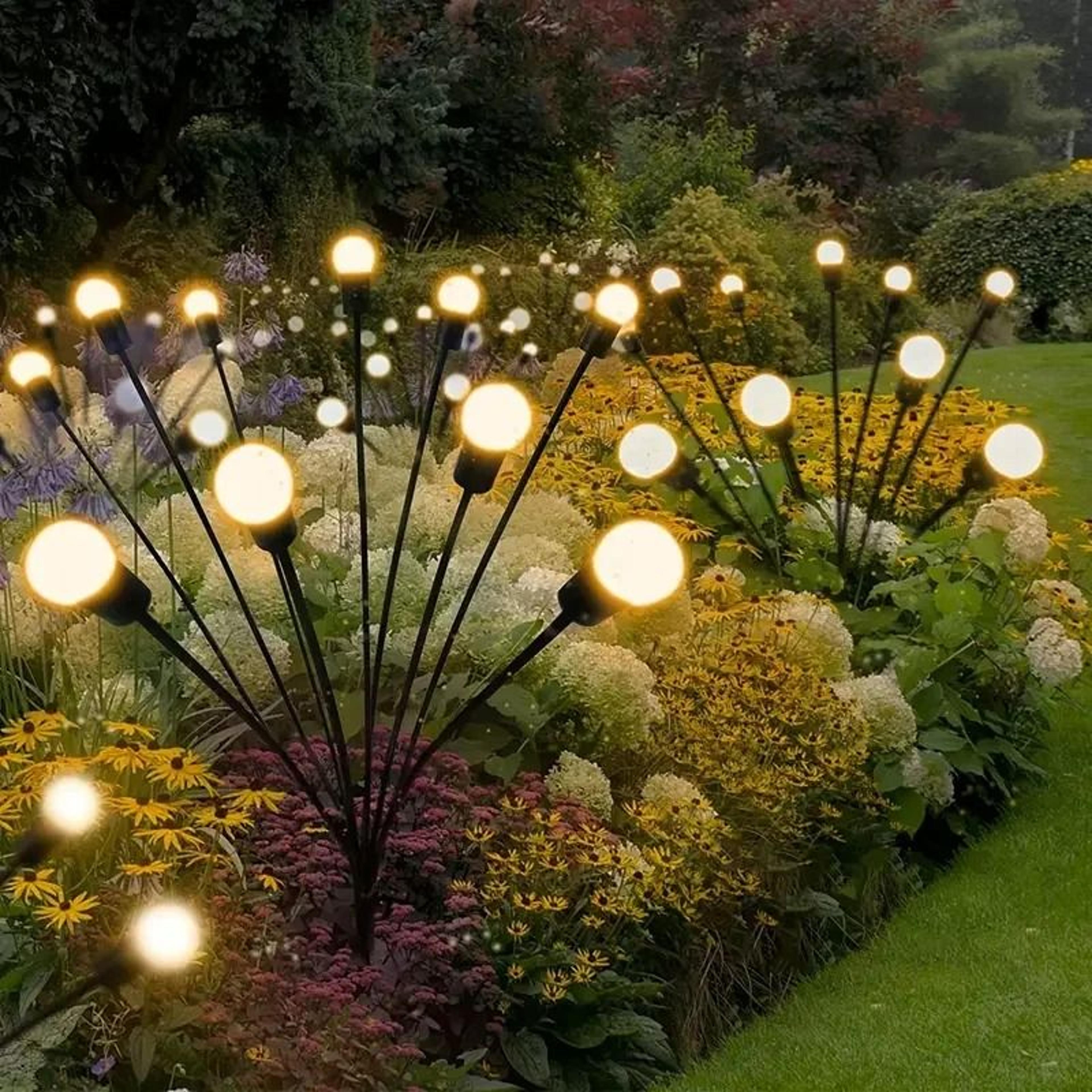 6/8/10 led solar firefly garden lights & wind-swaying pathway accent