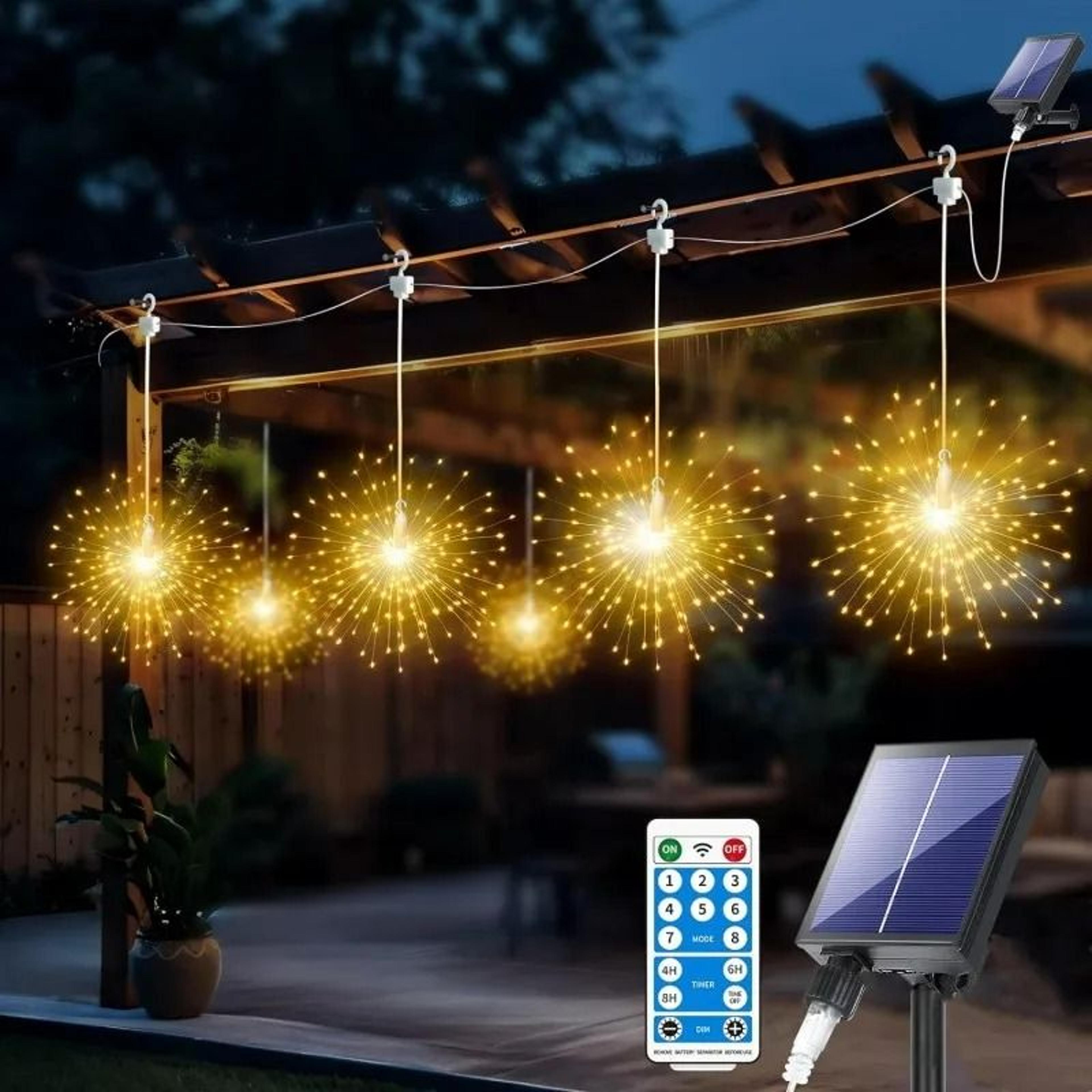 5-head remote-controlled solar hanging firework lights & starburst lamp
