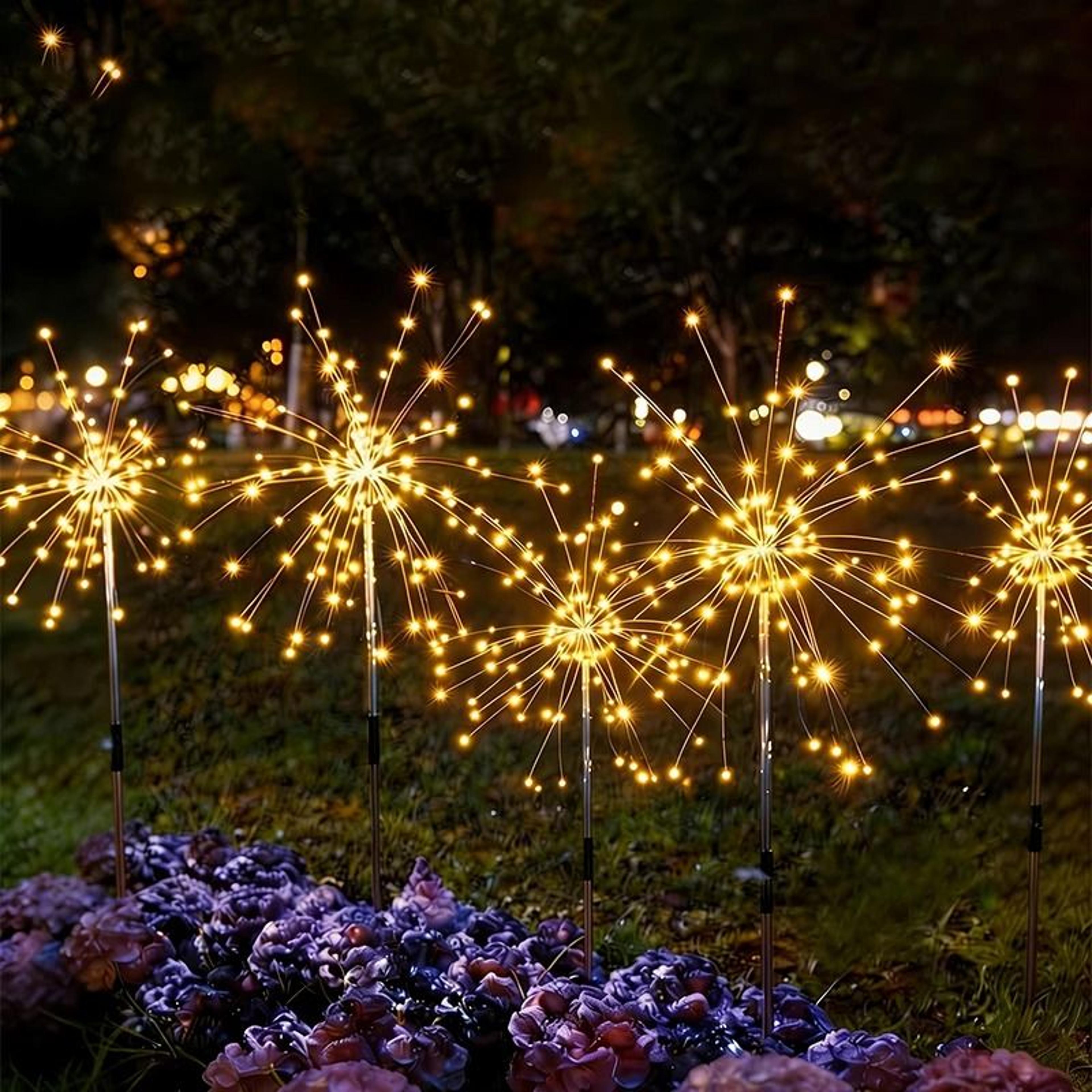 solar outdoor firework lights waterproof led garden decor