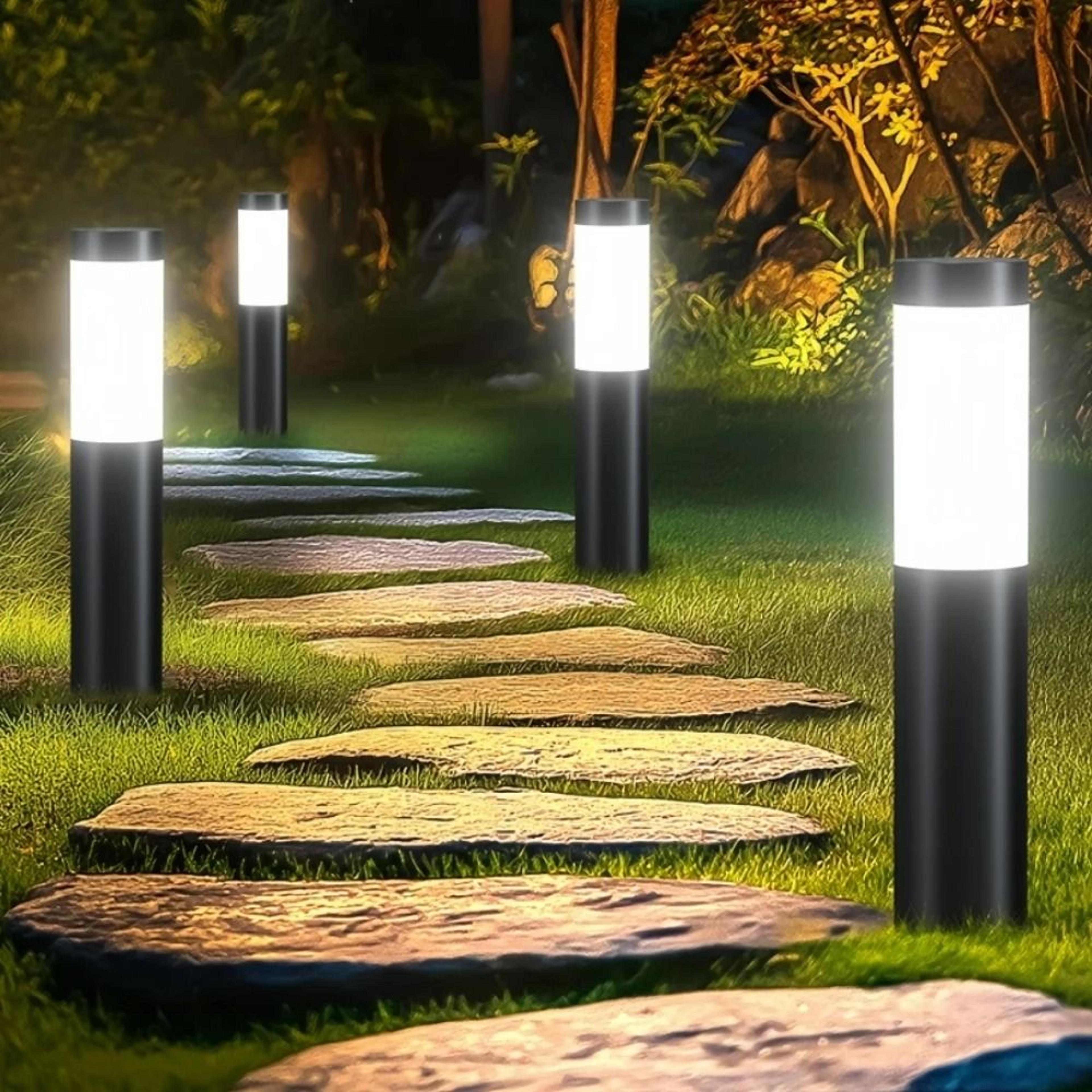 solar stainless steel modern cylindrical pathway lights
