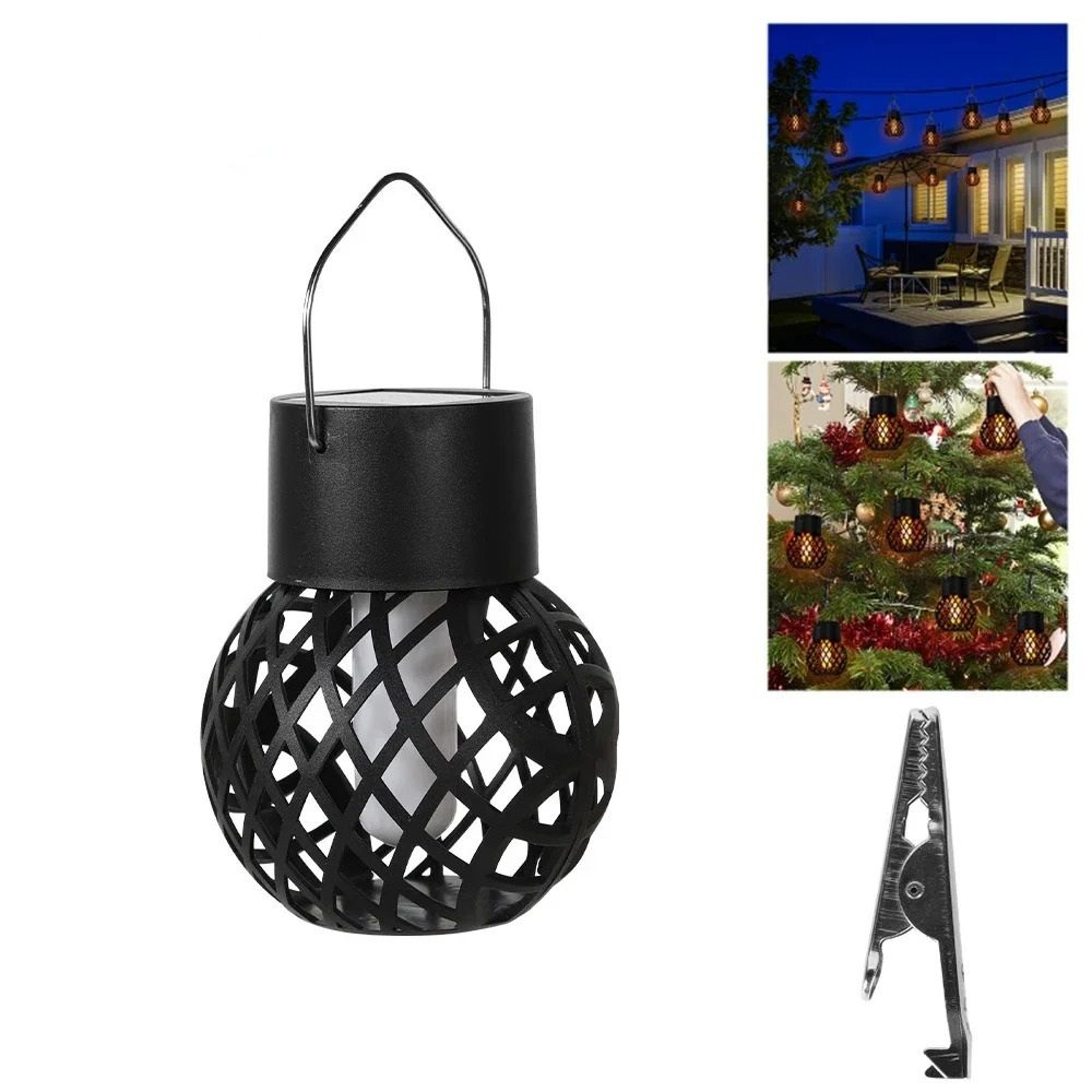 solar outdoor flame effect hanging lantern