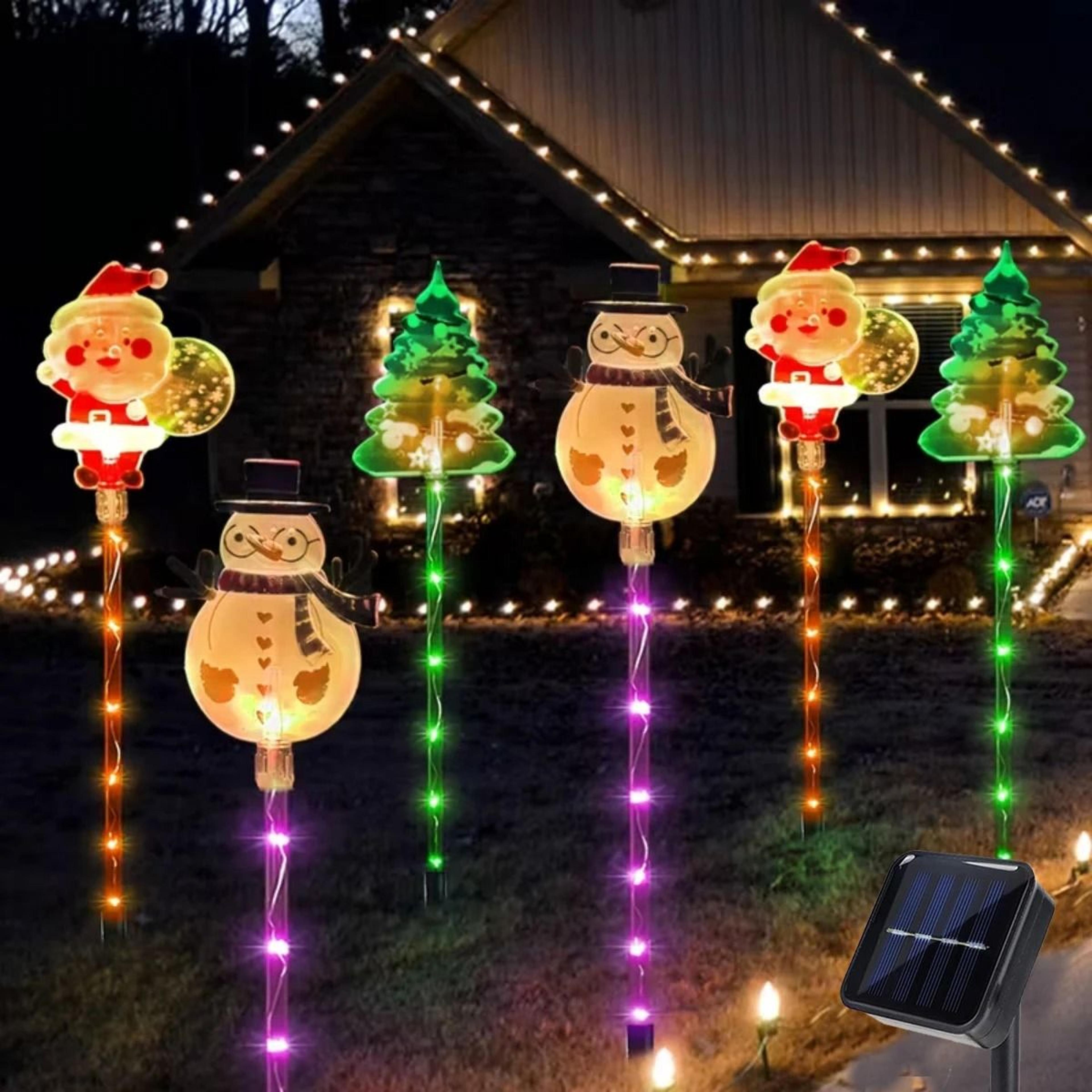 solar santa, christmas tree & elk lawn stake lights 6-in-1 set