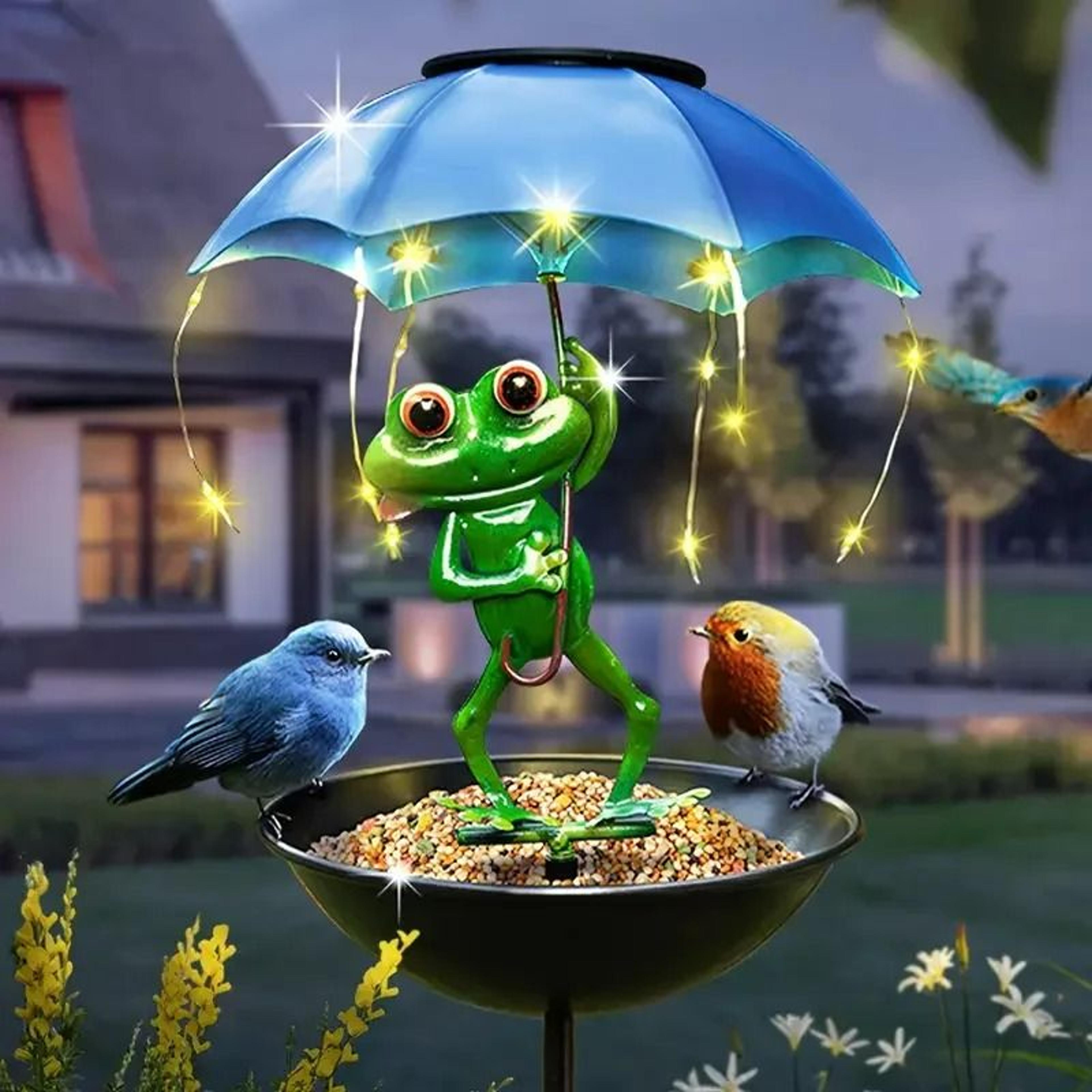 solar frog statue & hummingbird feeder garden light