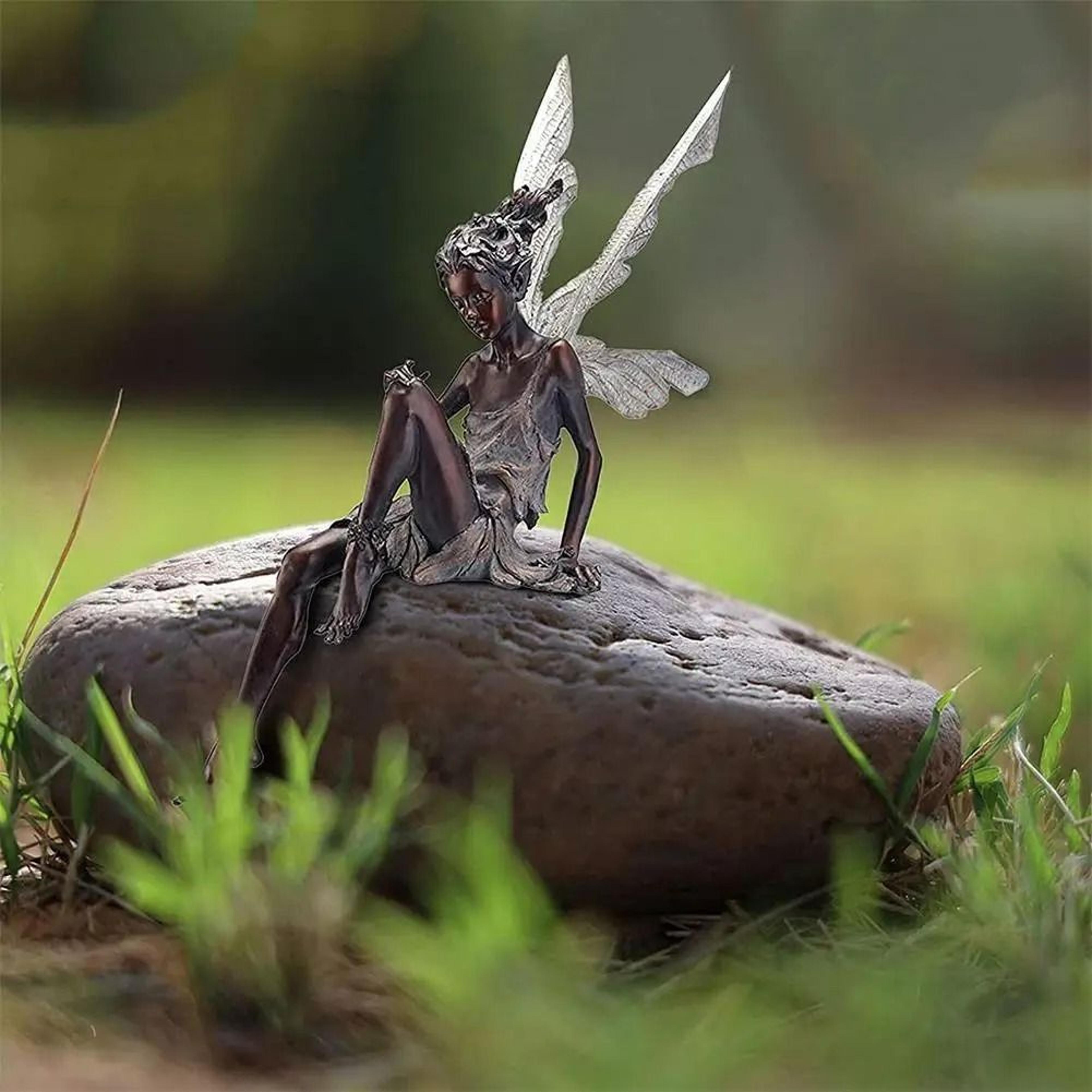 sitting flower fairy outdoor garden resin statue
