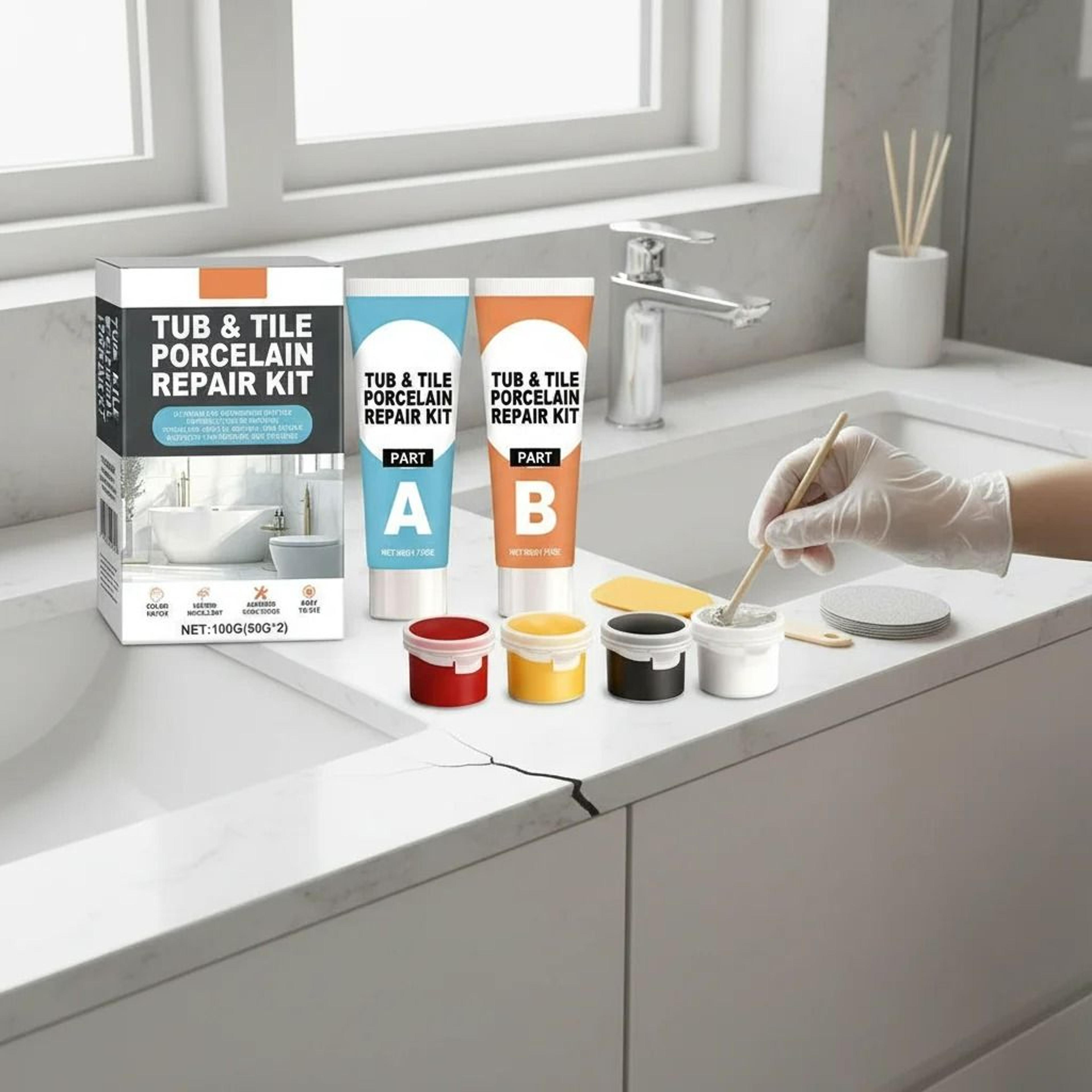 tub and tile porcelain repair kit with pigments