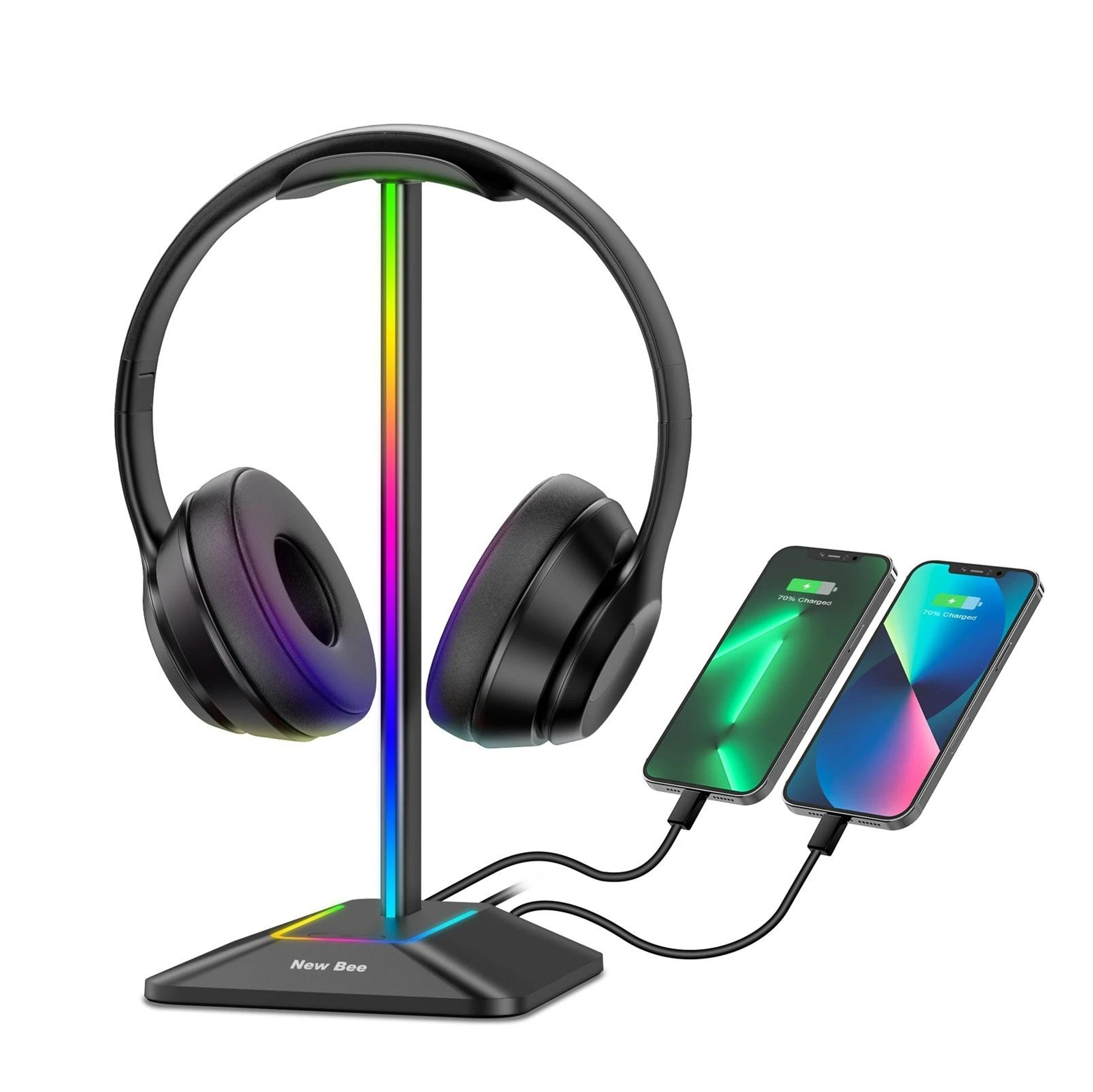 rgb headphone stand holder with dual usb charging ports