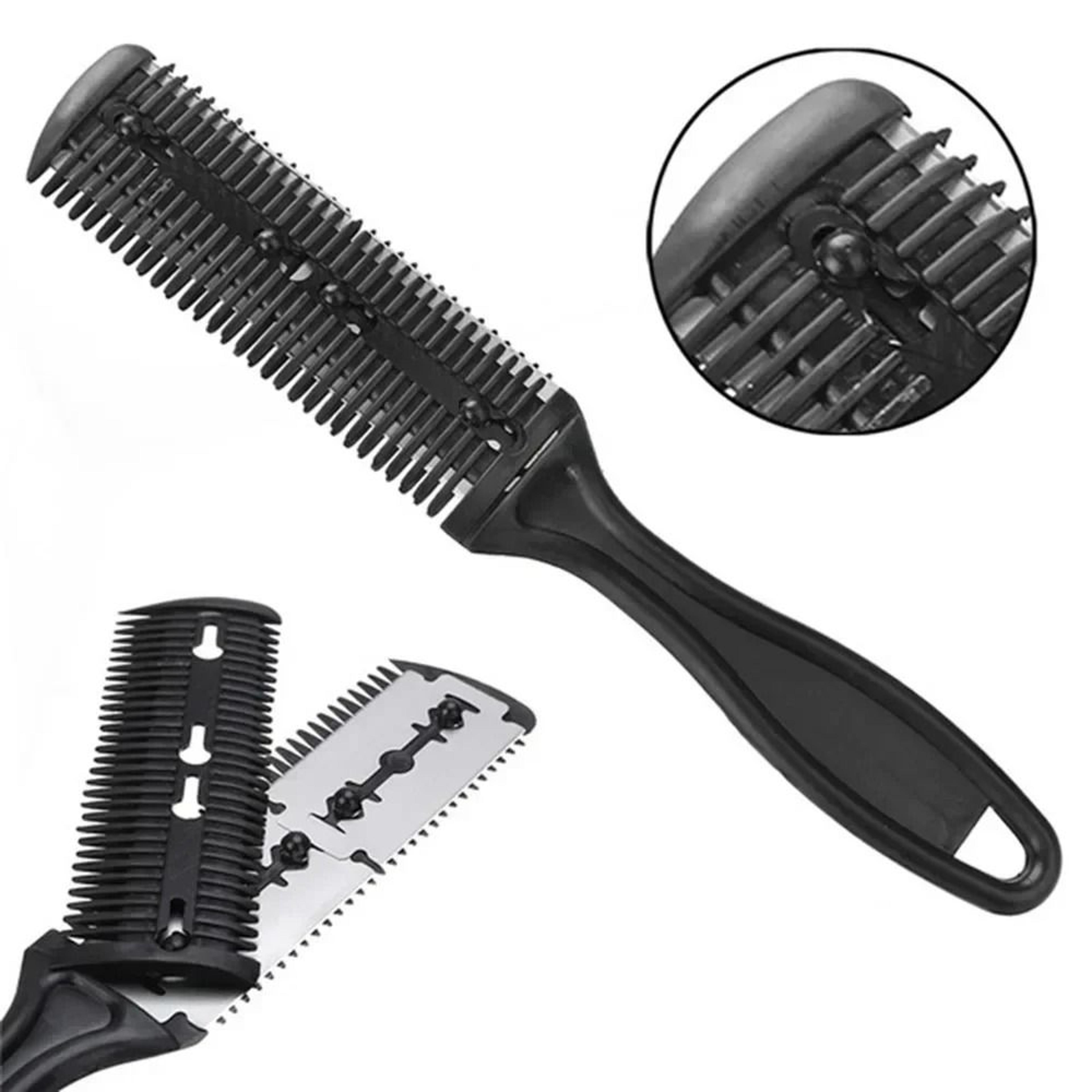 dual-sided razor blade hair cutting and thinning comb