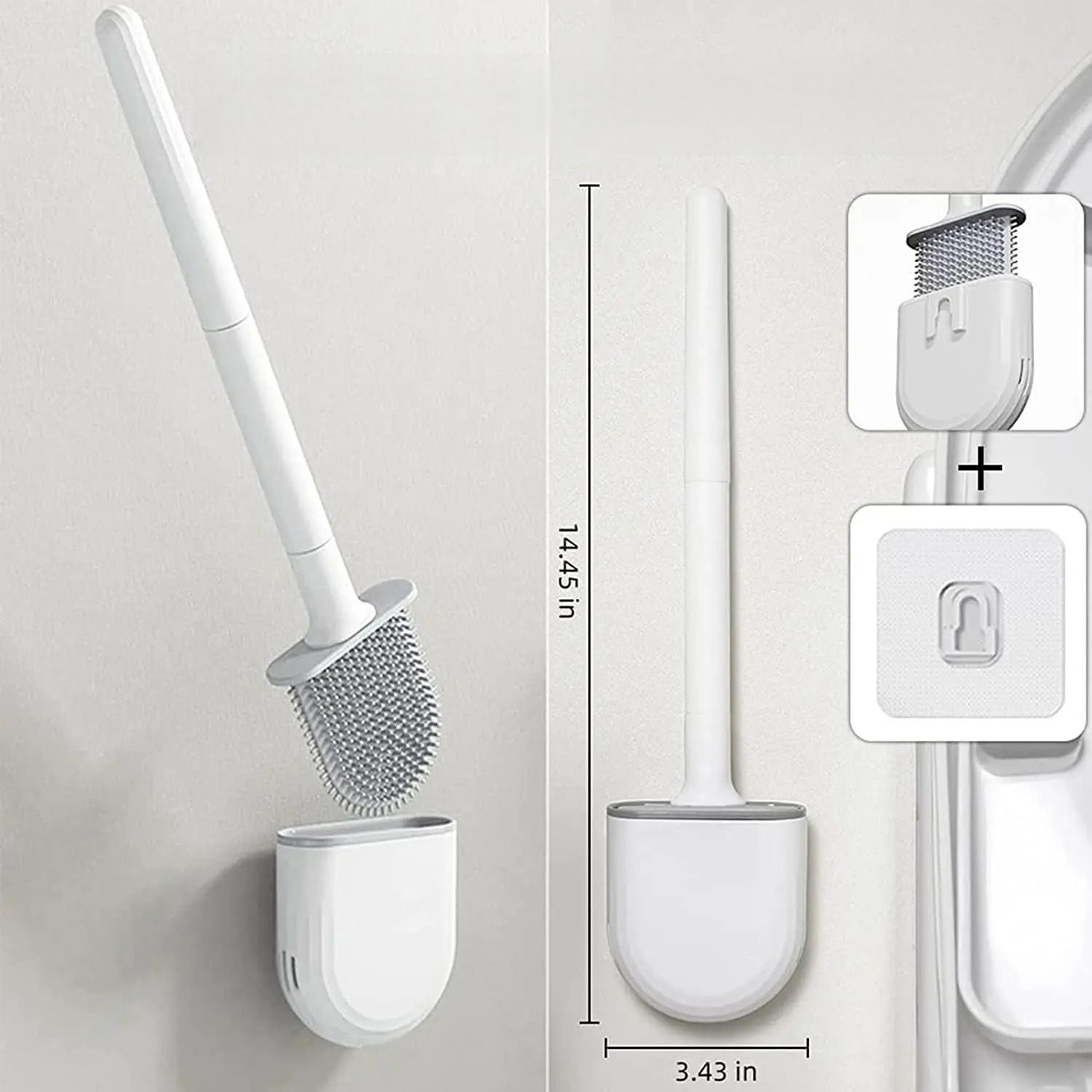 wall-mounted flat head silicone toilet cleaning brush set