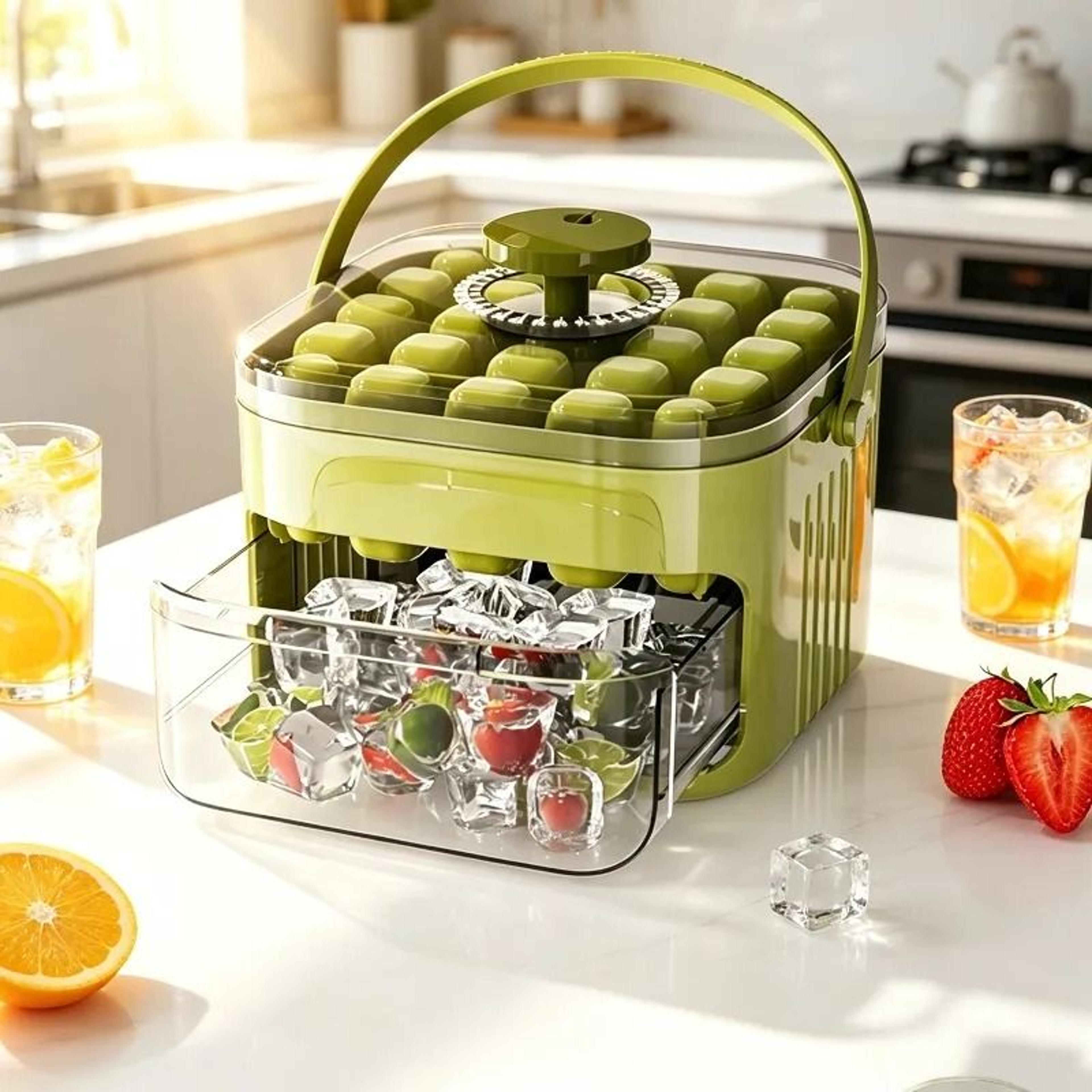 50-grid press type ice cube mold with storage box and lid