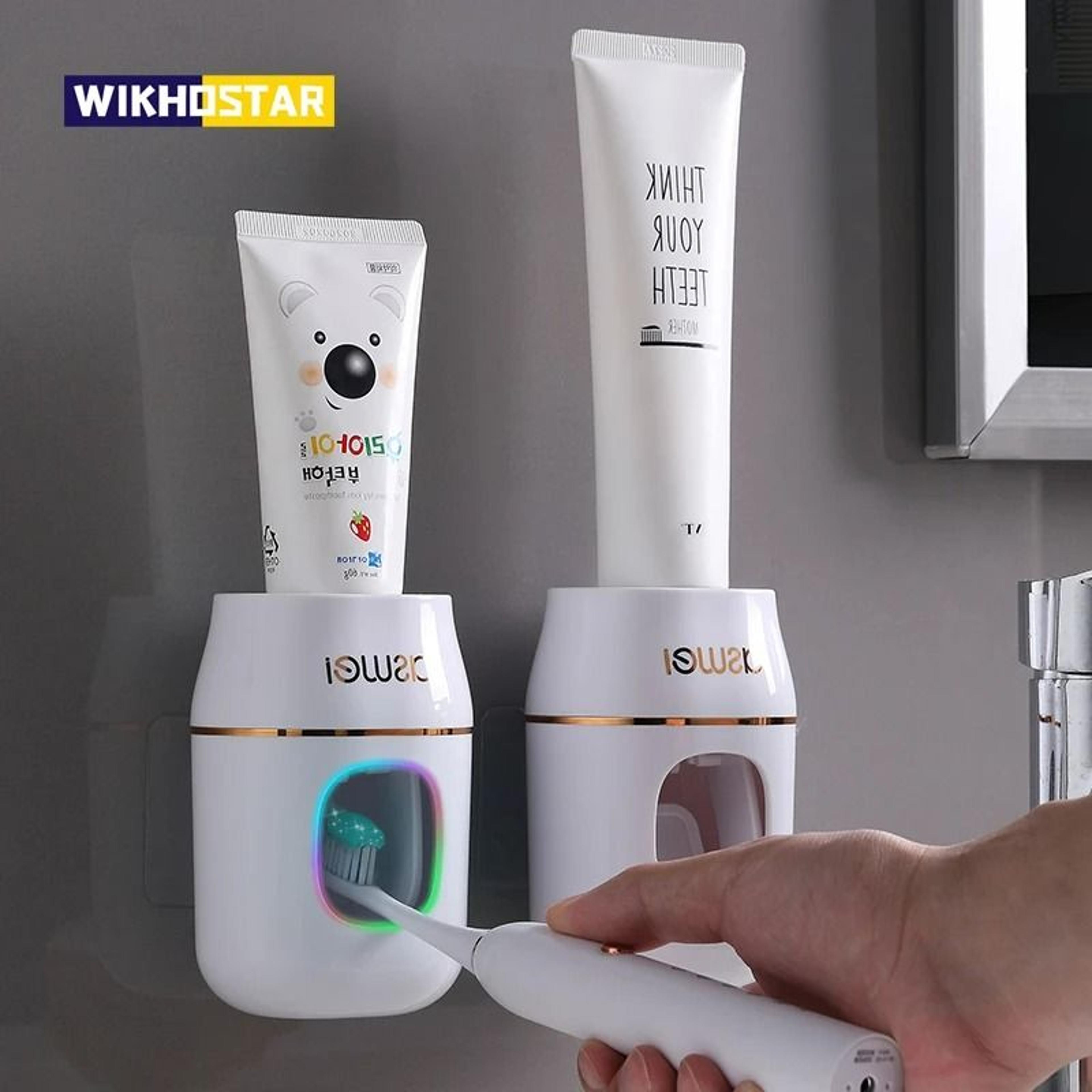 wall-mounted automatic toothpaste dispenser and toothbrush holder set