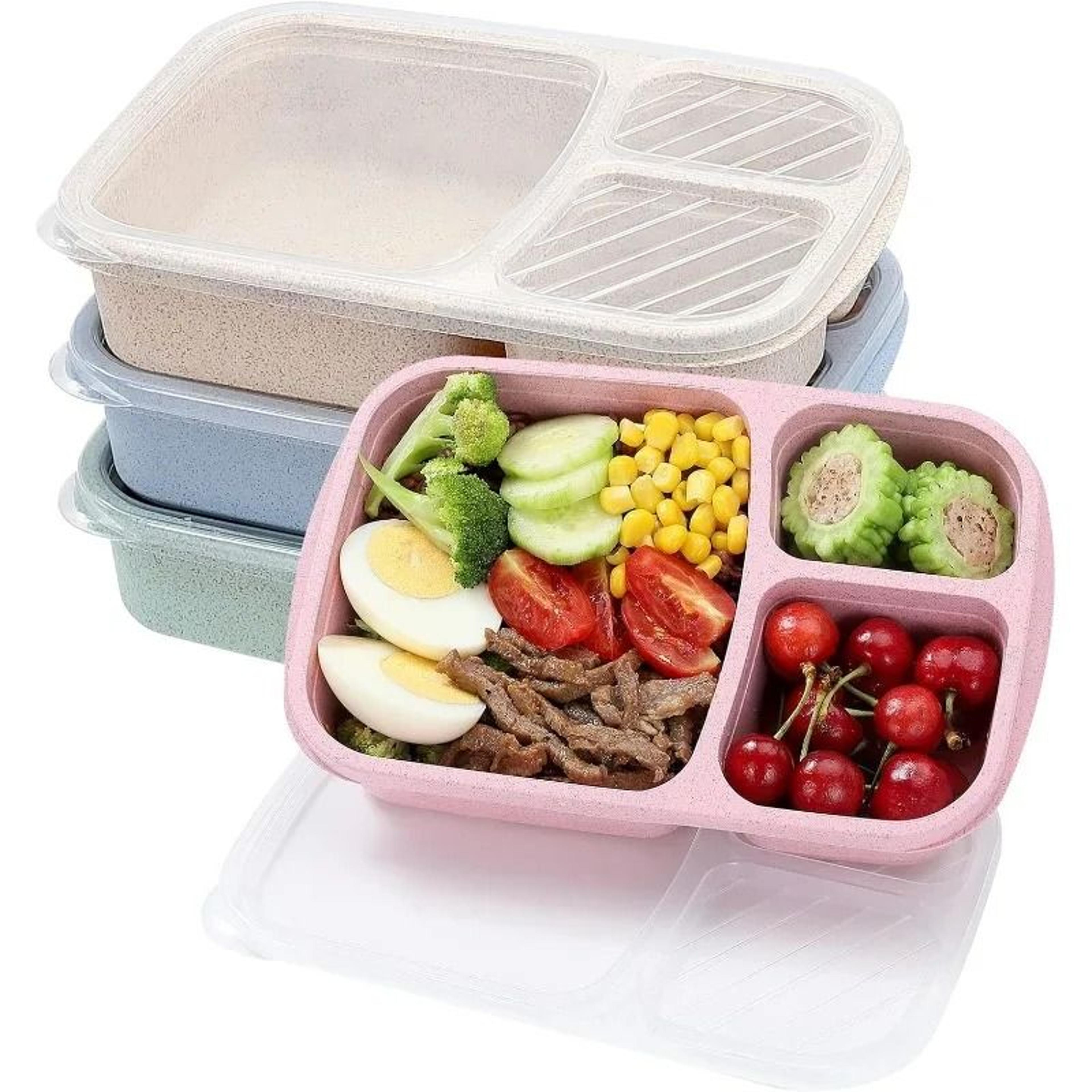 3-compartment wheat straw lunch box with clear lid