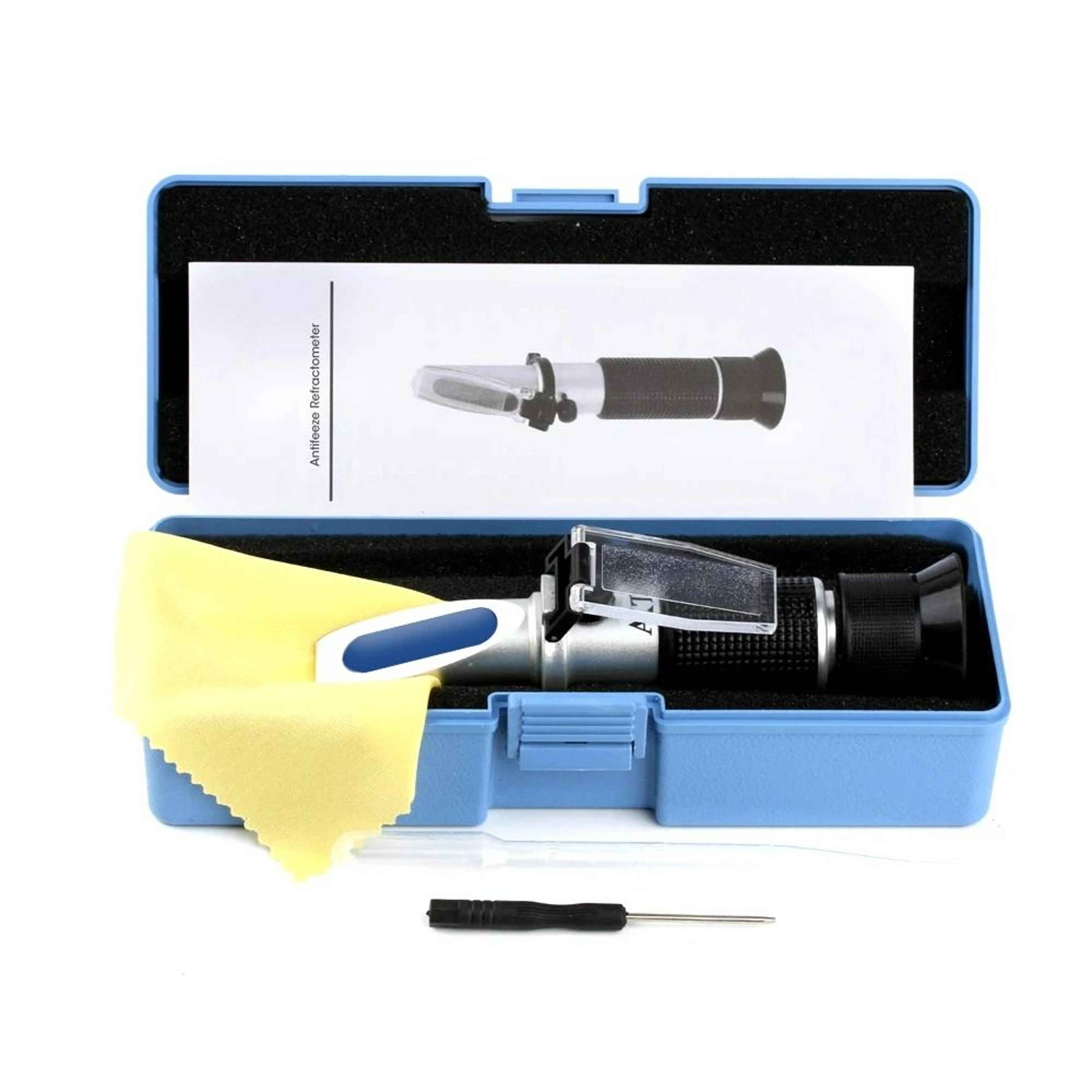 4-in-1 automotive antifreeze and battery fluid refractometer