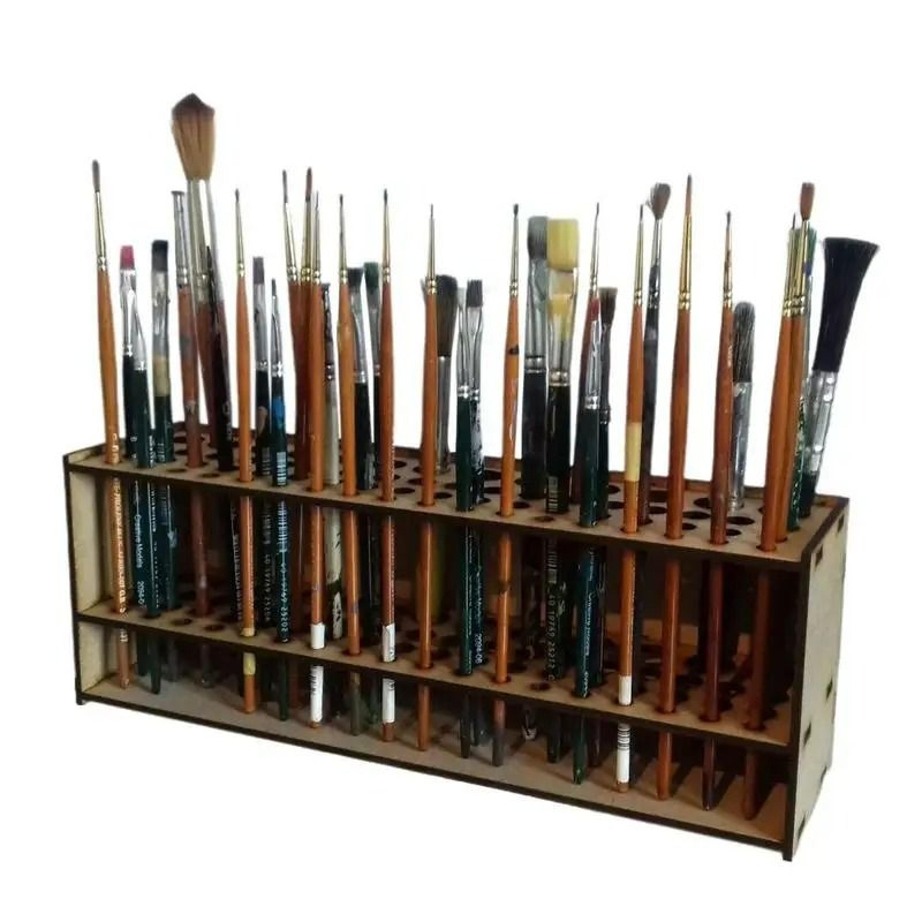 wooden 67-hole paintbrush and tool stand organizer
