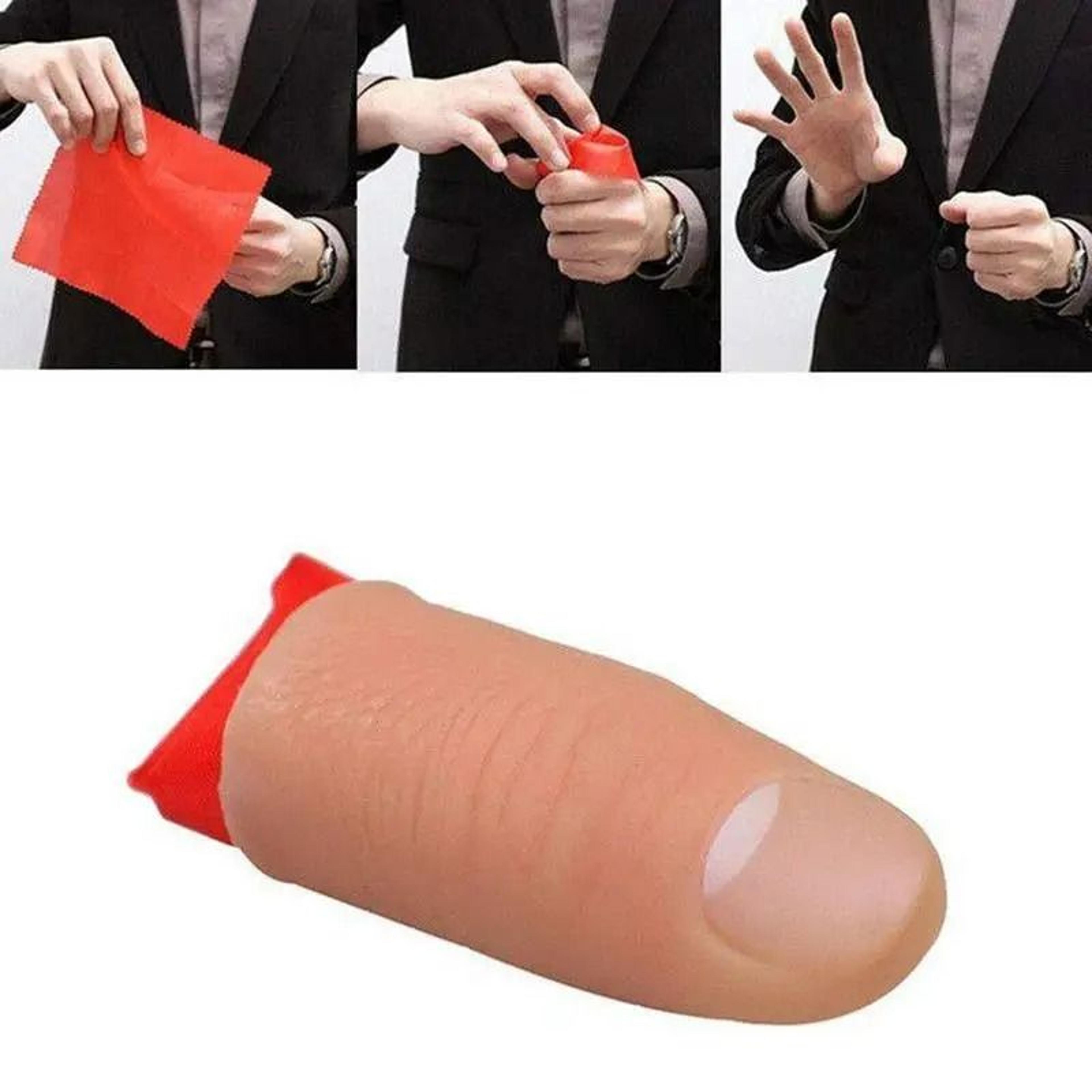 magic trick fake thumb tip with red silk streamer