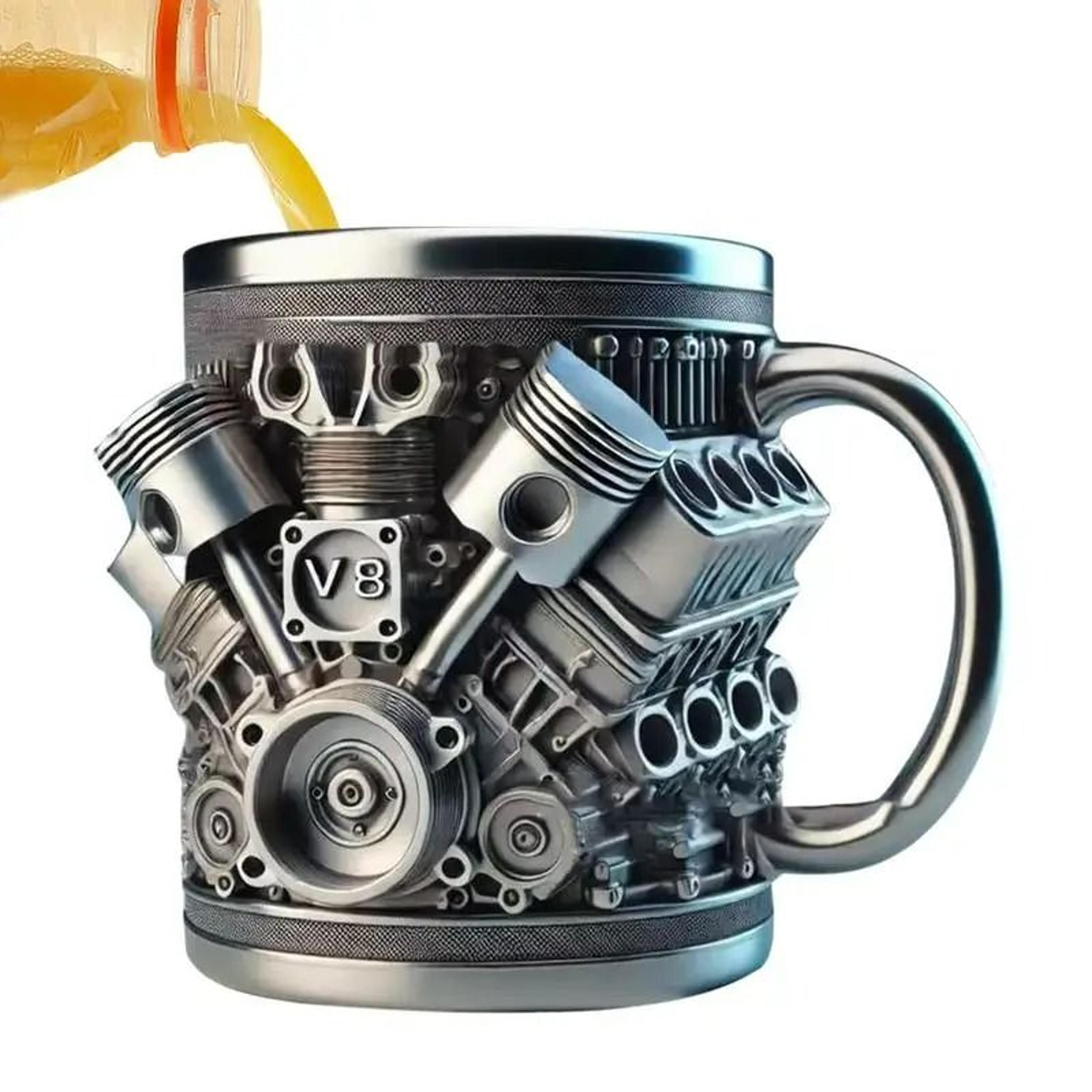 stainless steel v6/v8 engine block coffee mug