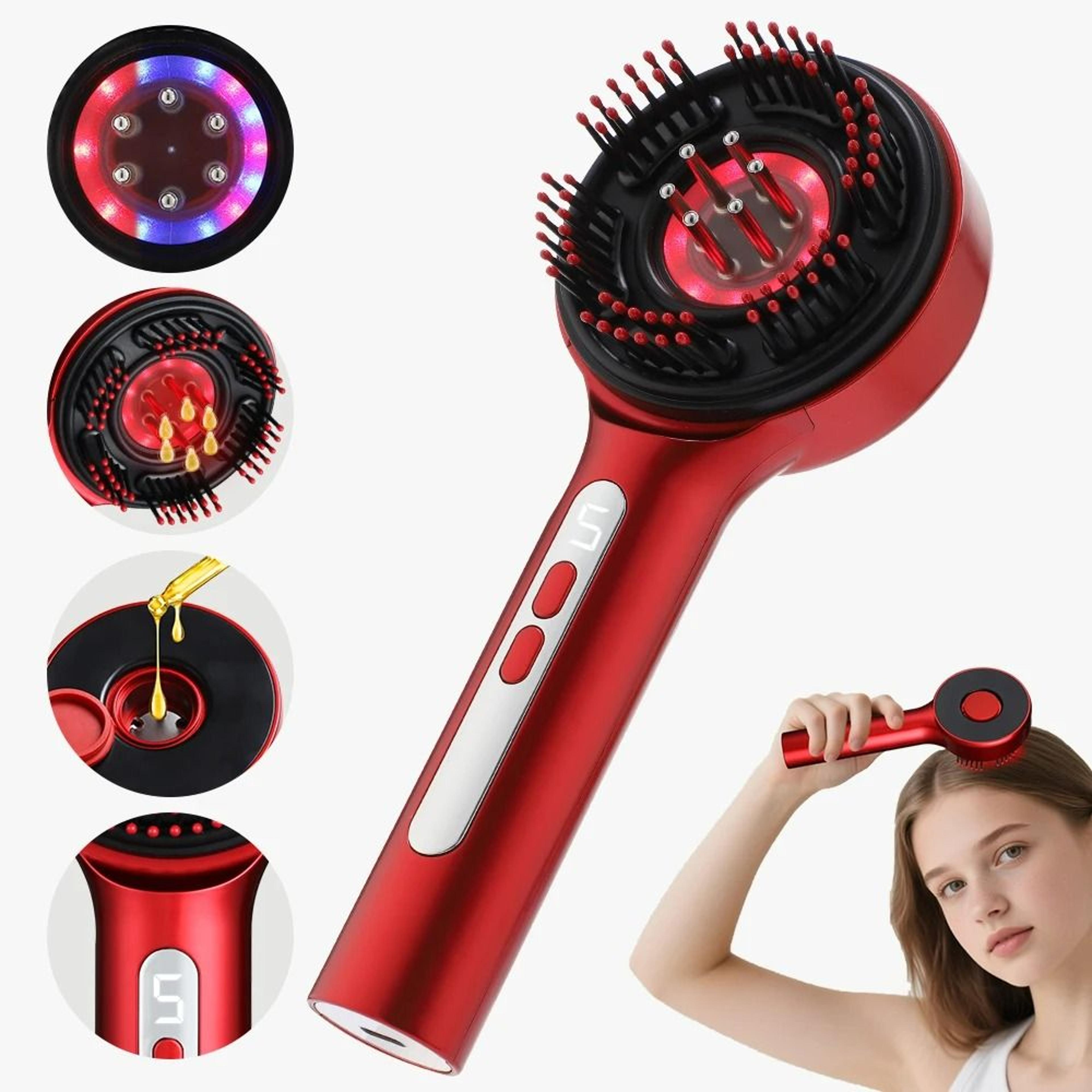 electric red light hair regrowth & scalp massage oil applicator brush