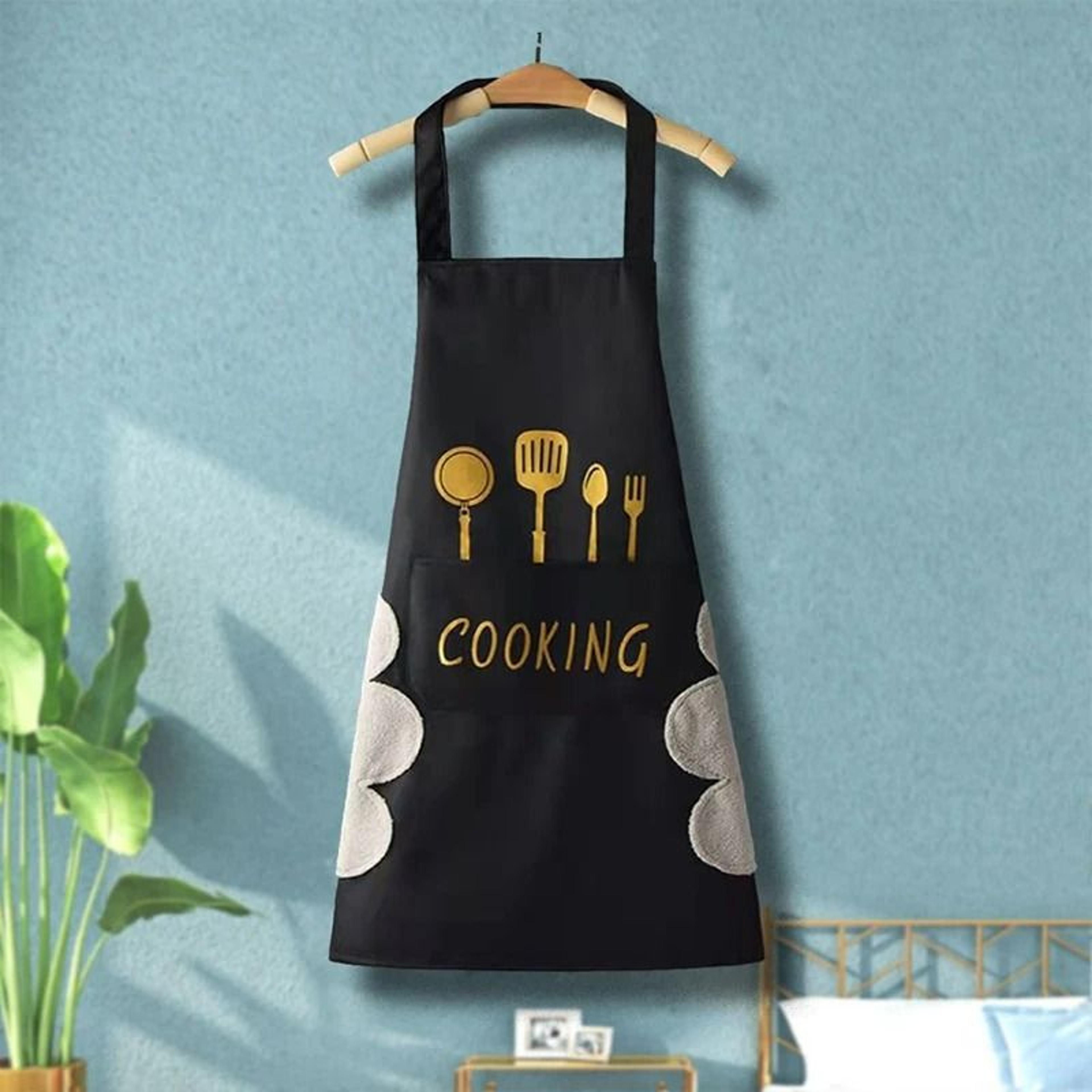 waterproof & oil-proof kitchen apron with hand-wiping side towels