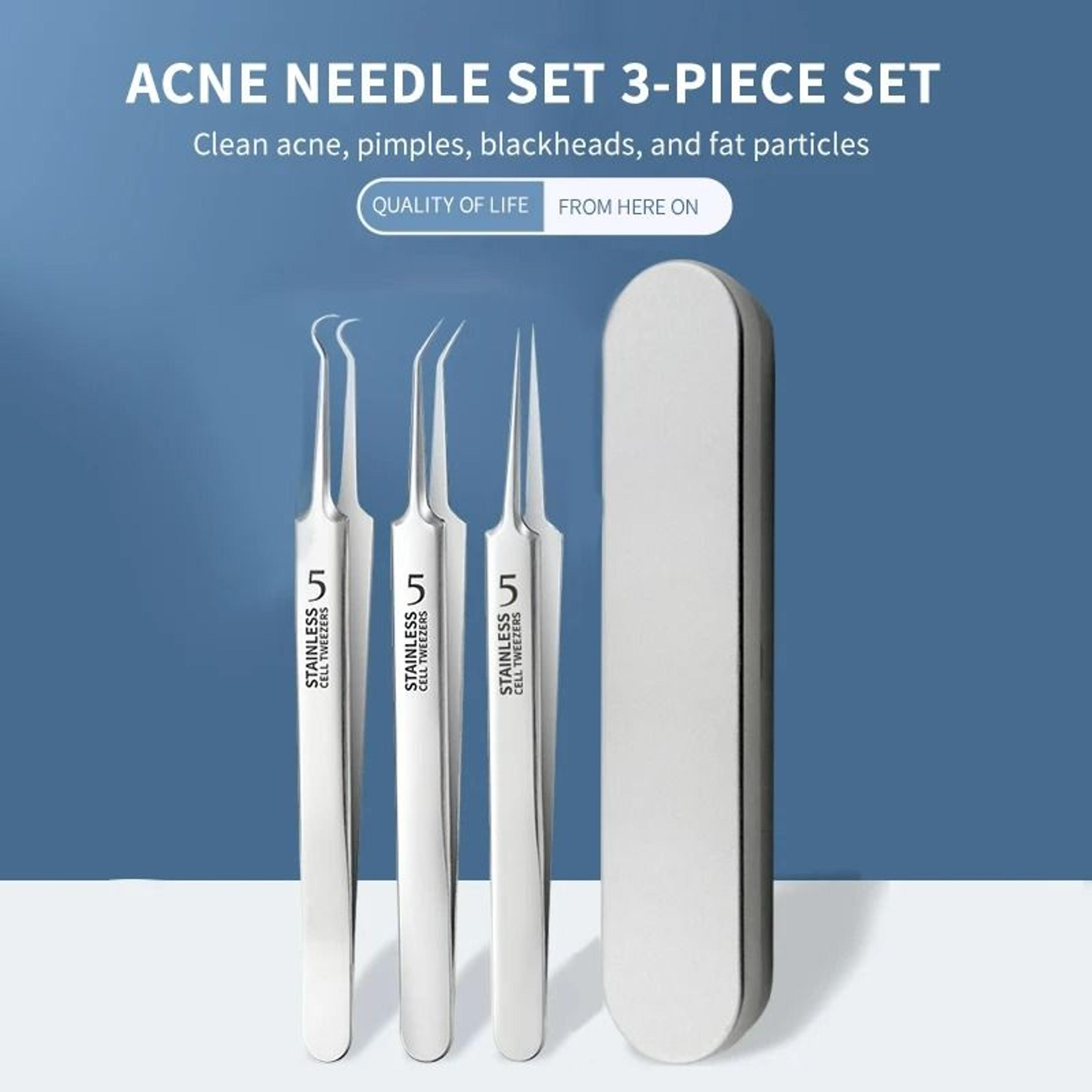 3-piece ultra-fine no. 5 cell blackhead & acne tweezers set