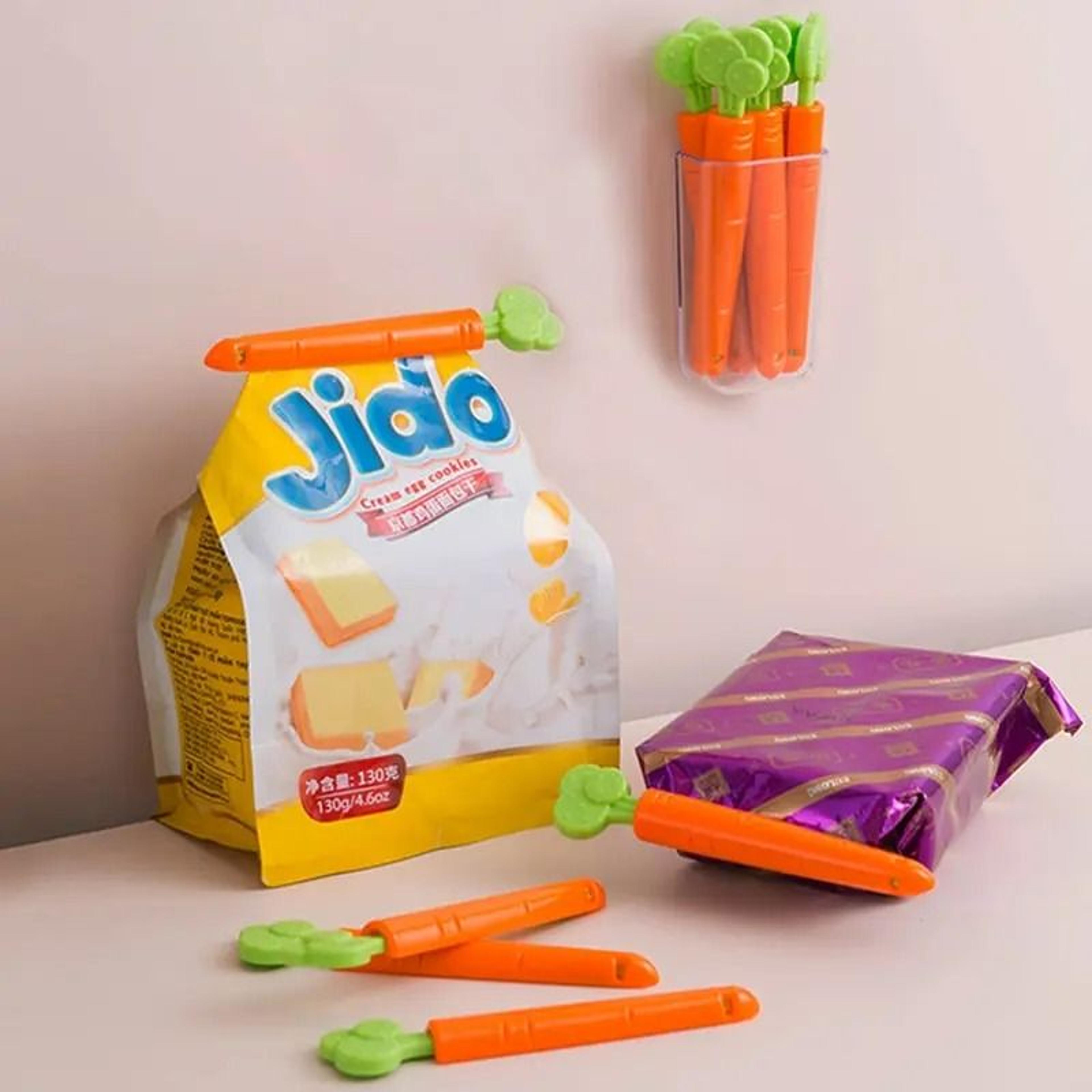 carrot-shaped food bag sealing clips with magnetic storage base (5-piece set)
