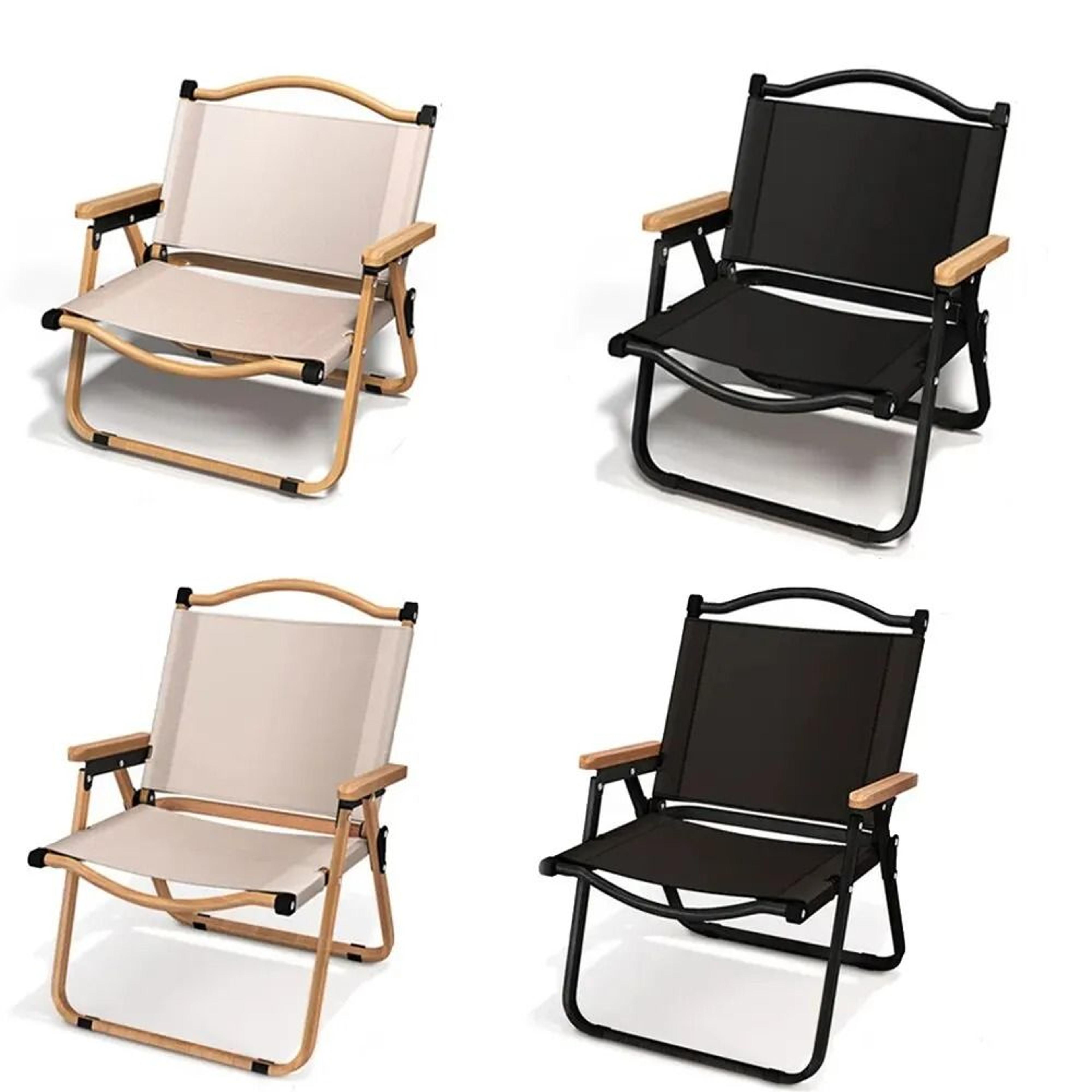 portable folding outdoor camping chair with wood-grain aluminum frame