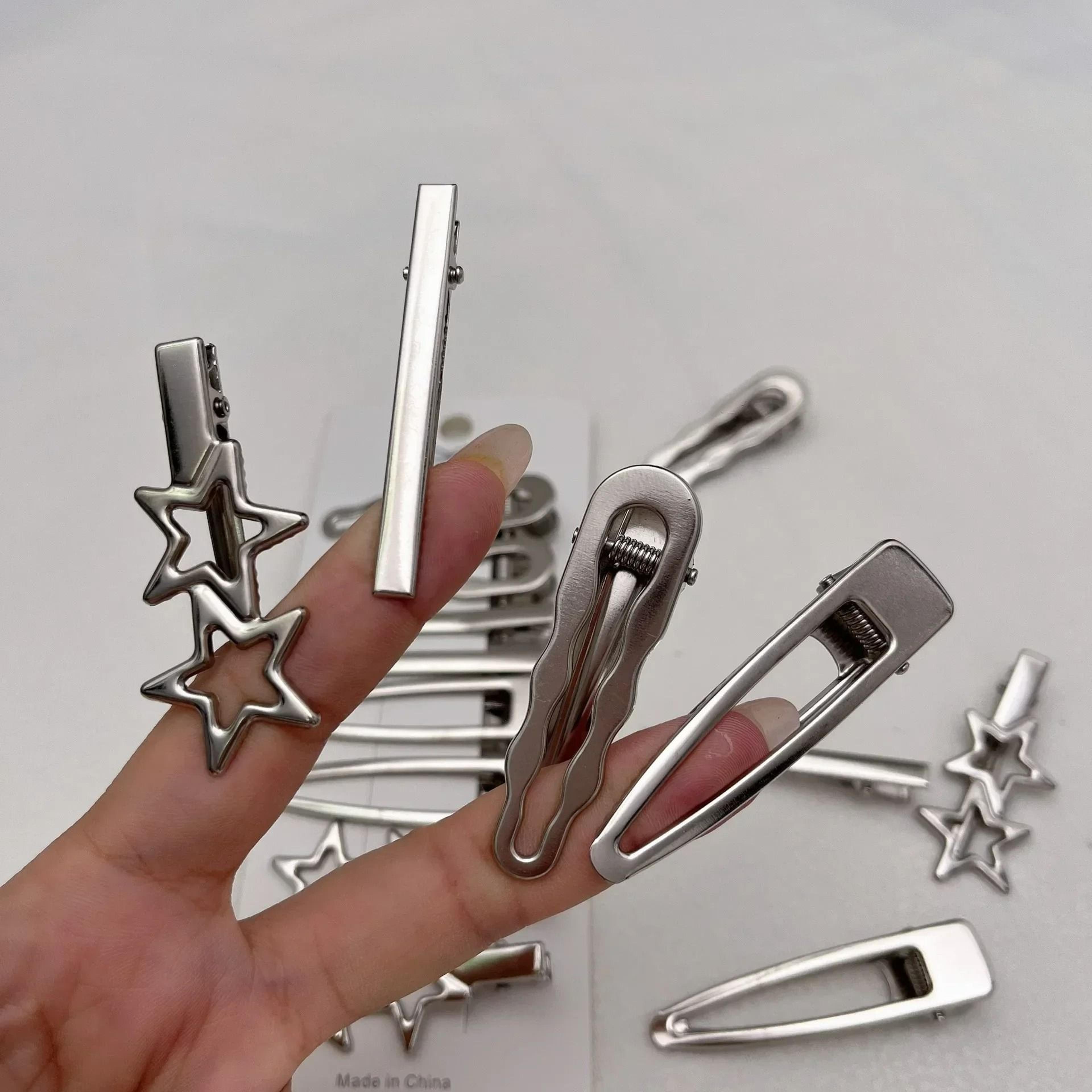 silver metal y2k duckbill hair clips & personality side barrettes