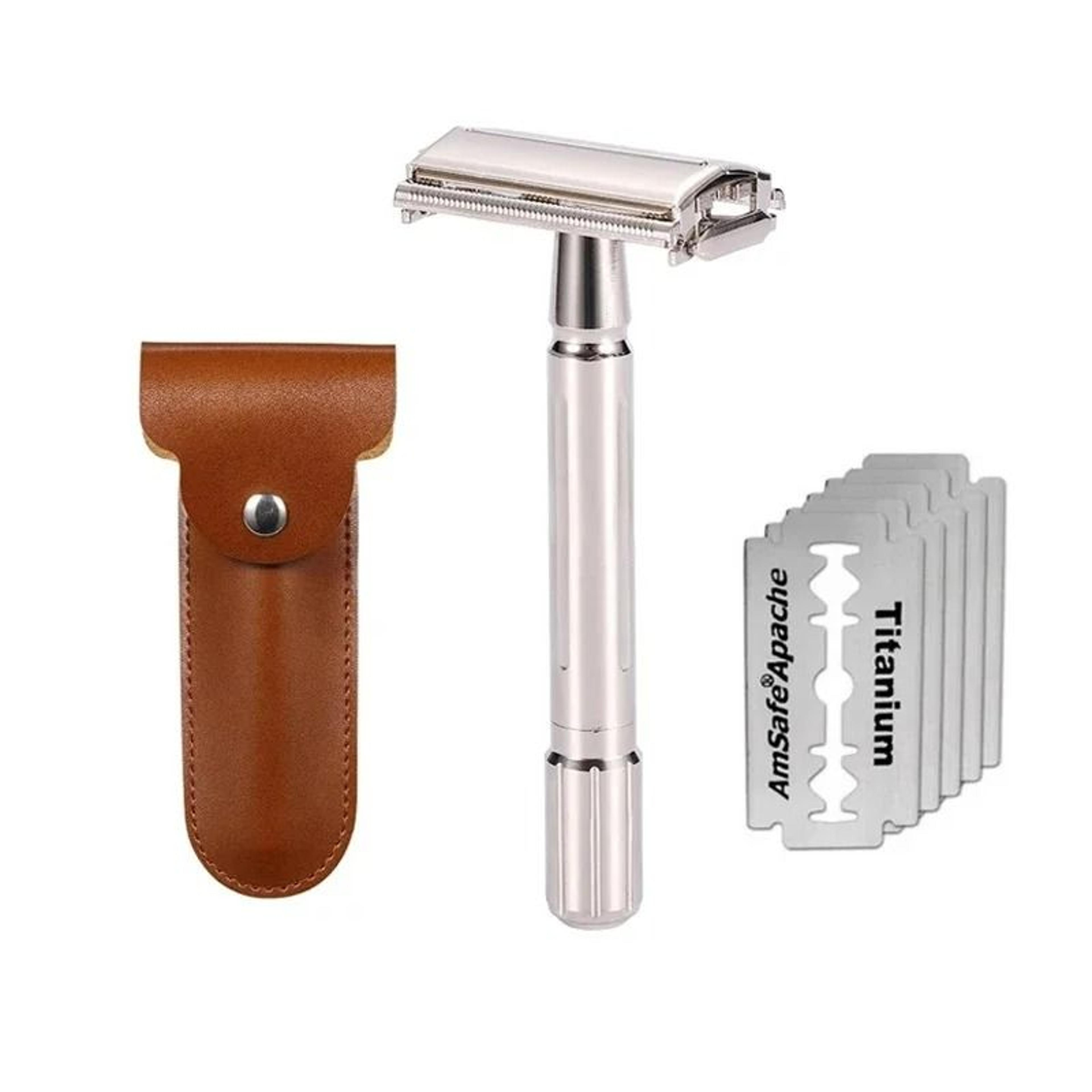 classic folding double-edge safety razor with 5 titanium coated blades
