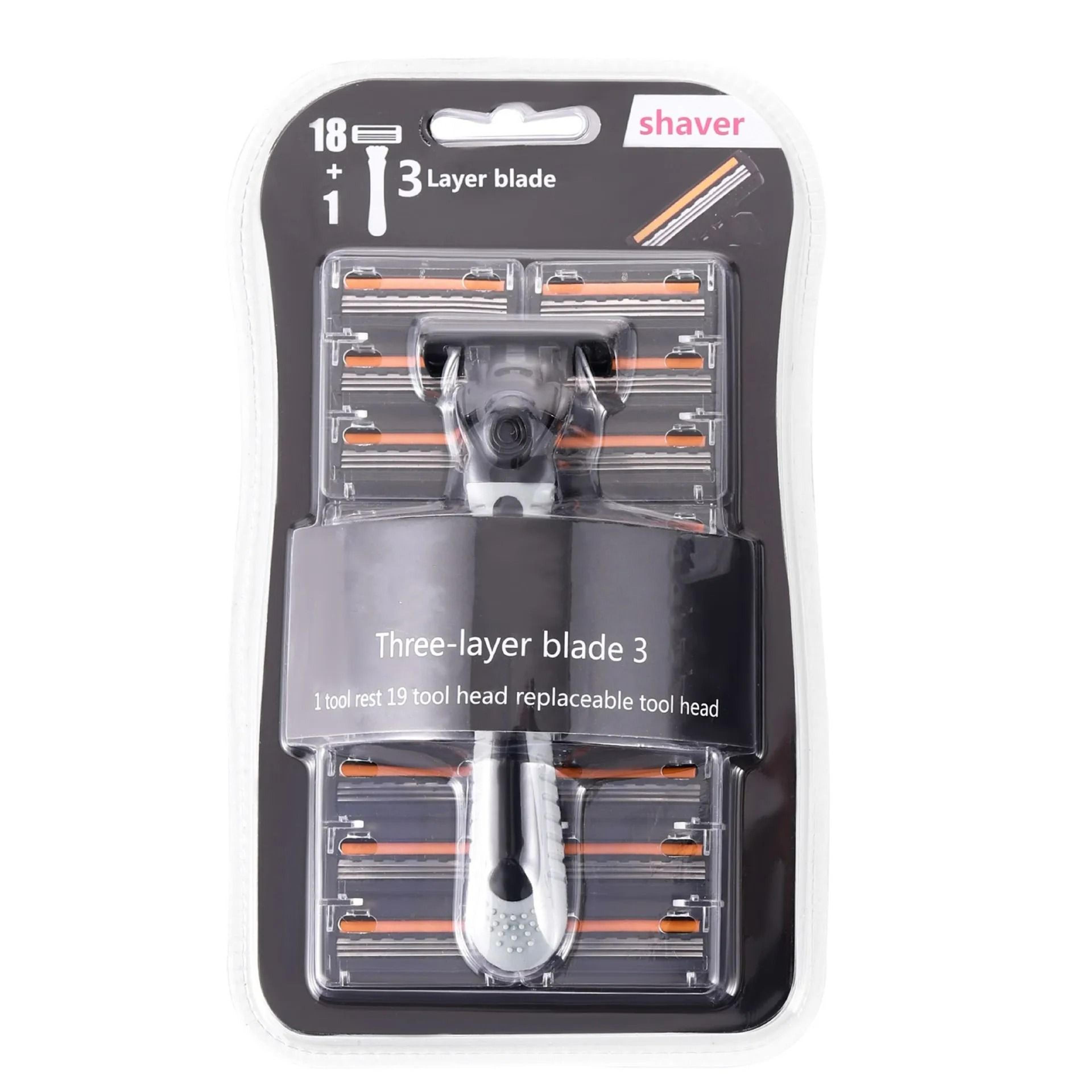 men's reusable three-layer razor handle & precision shaving blade set
