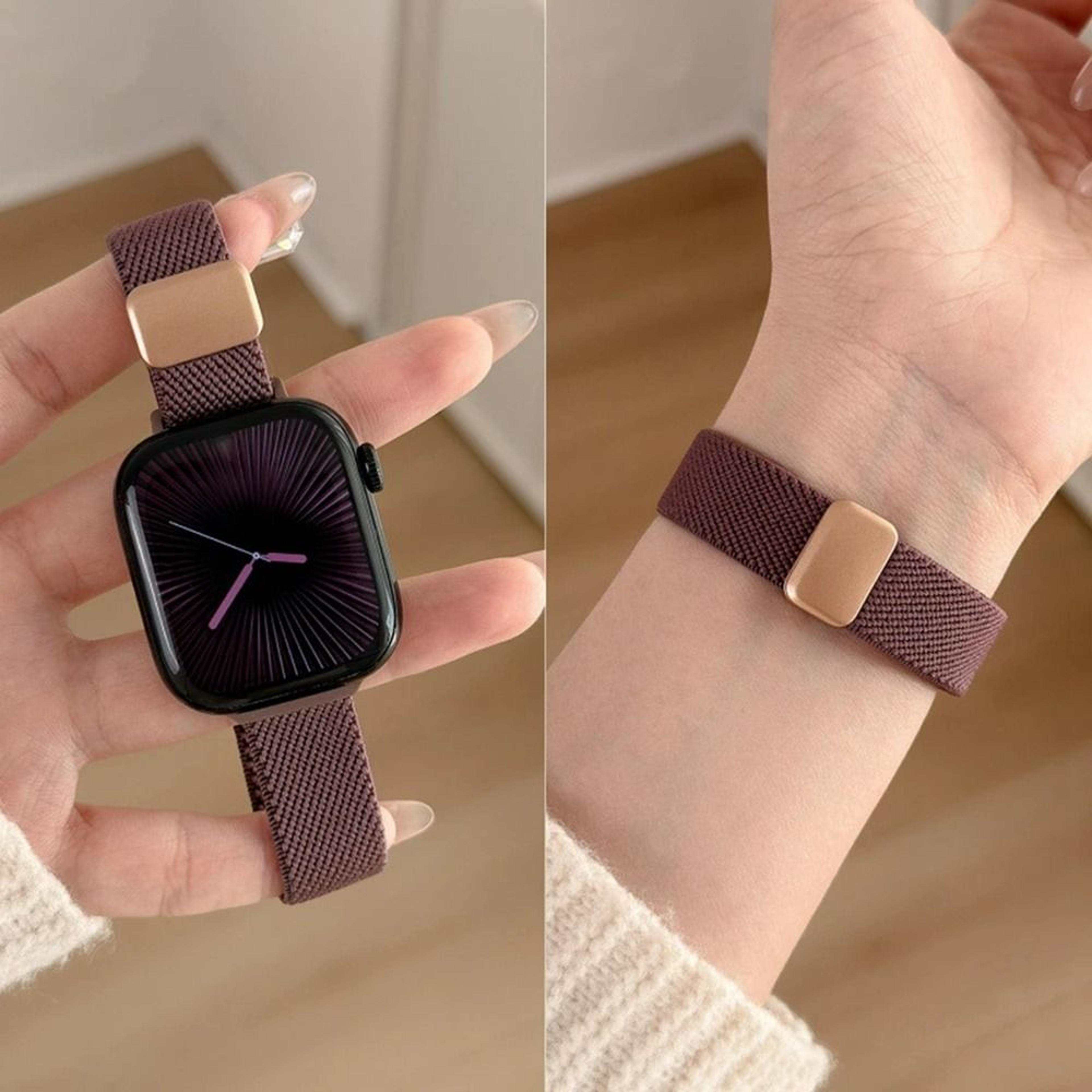 magnetic elastic nylon stretch watch strap for apple watch series 1 through 11 & ultra