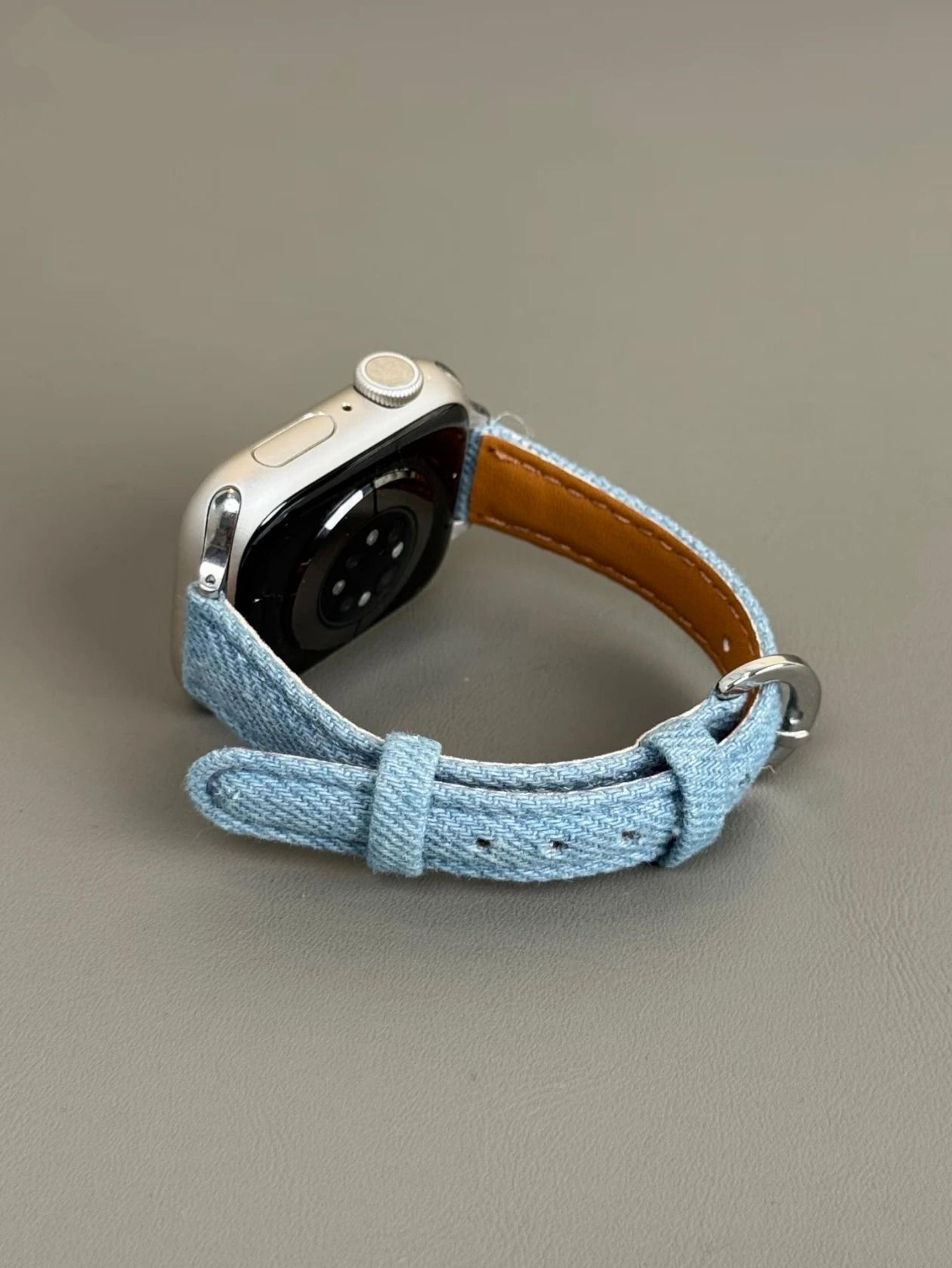 elegant slim cloth & leather hybrid magnetic loop strap for apple watch series 1 through 11 & ultra