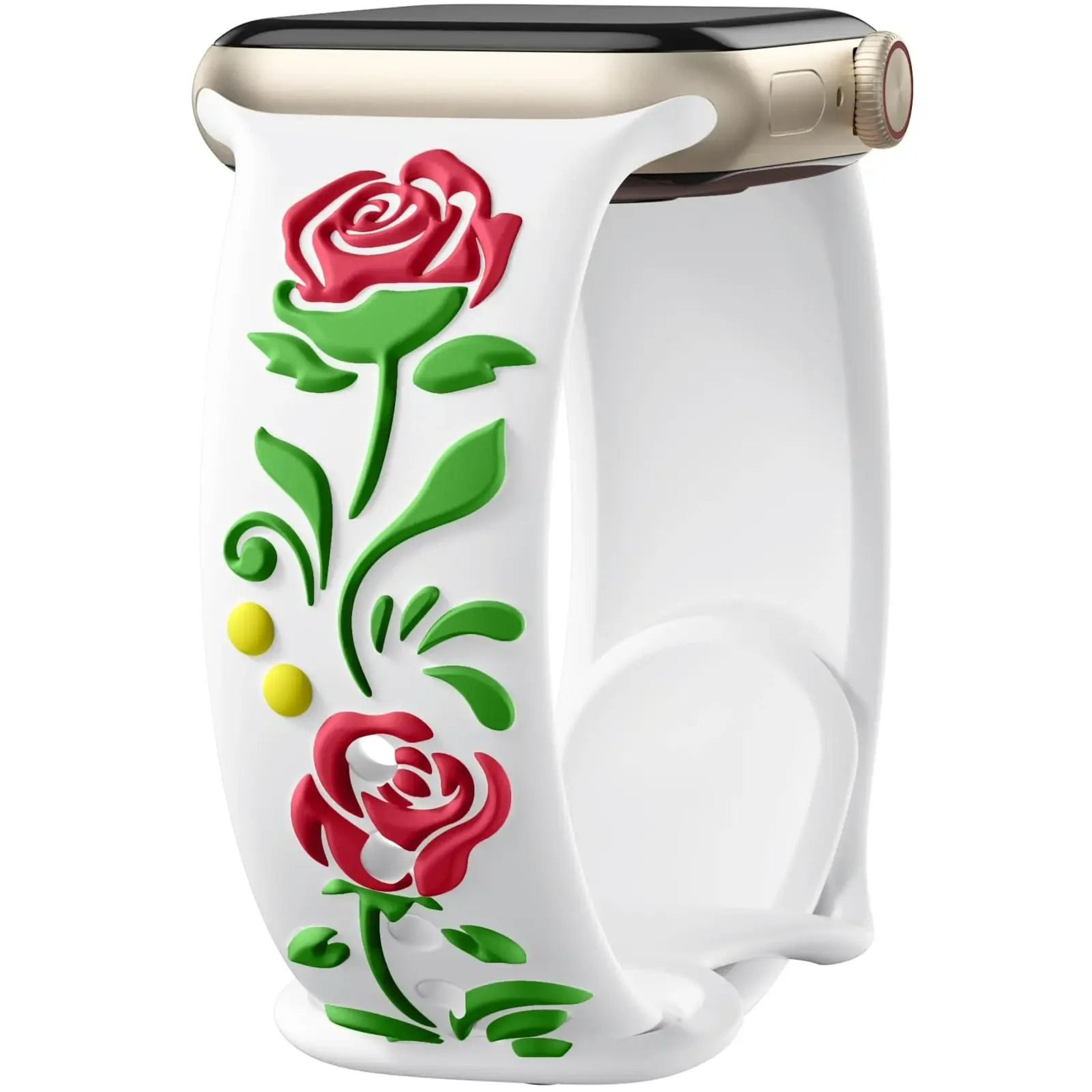 fashion sculpted rose floral silicone watch strap for apple watch series 1 through 11 & ultra