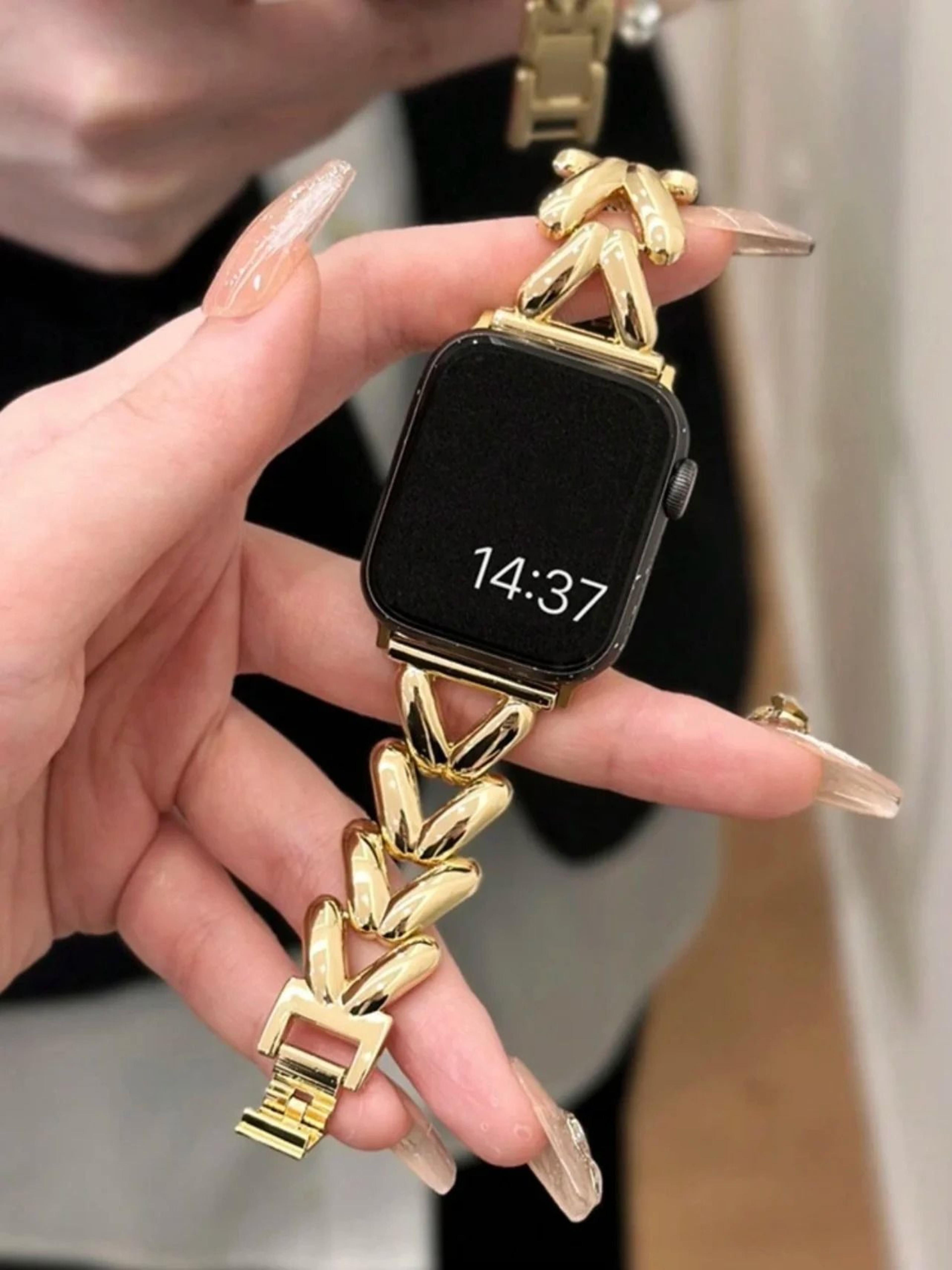 geometric v-link luxury stainless steel bracelet strap for apple watch series 1 through 11 & ultra