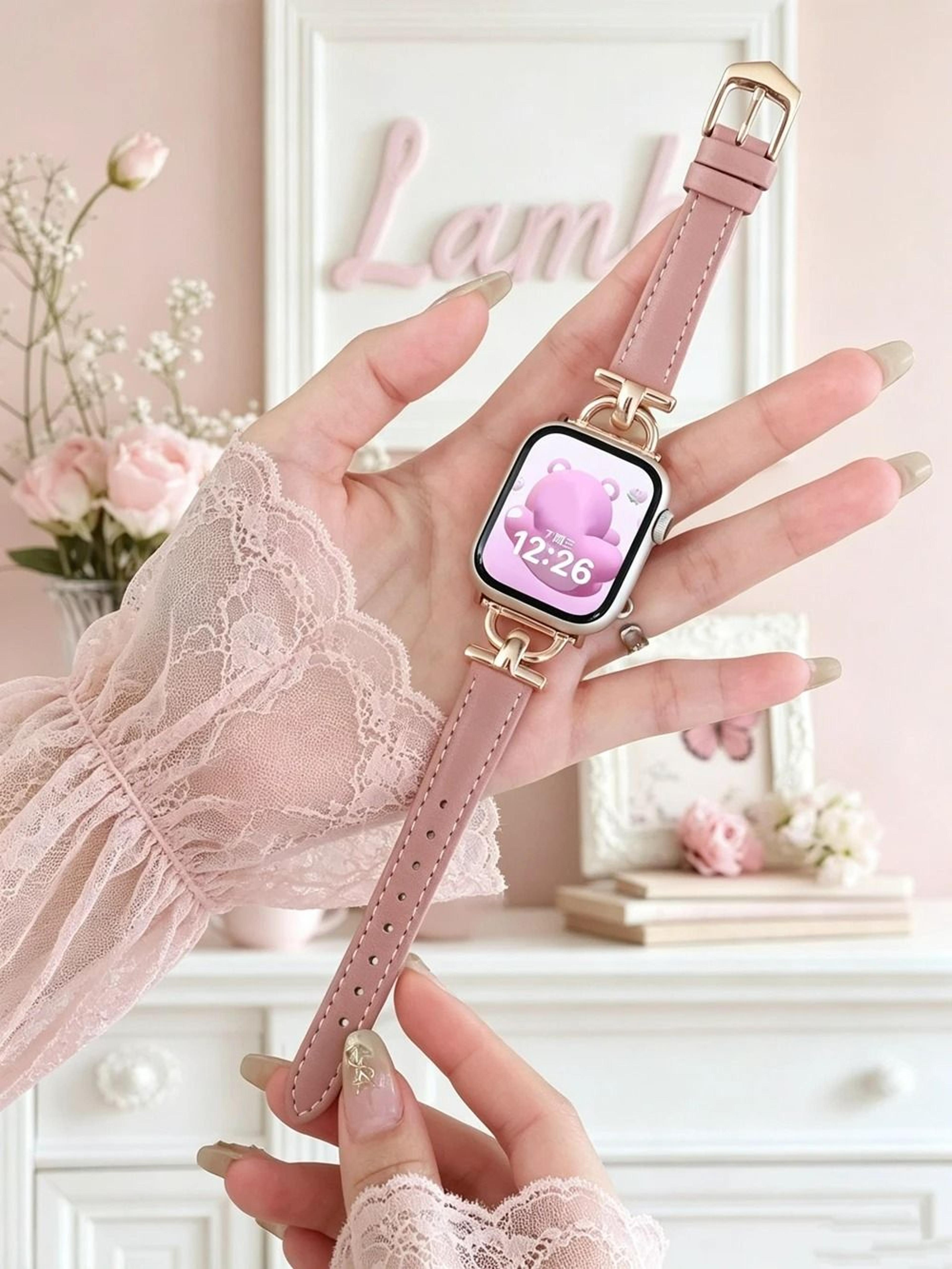 feminine ultra-slim leather loop magnetic strap for apple watch series 1 through 11 & ultra
