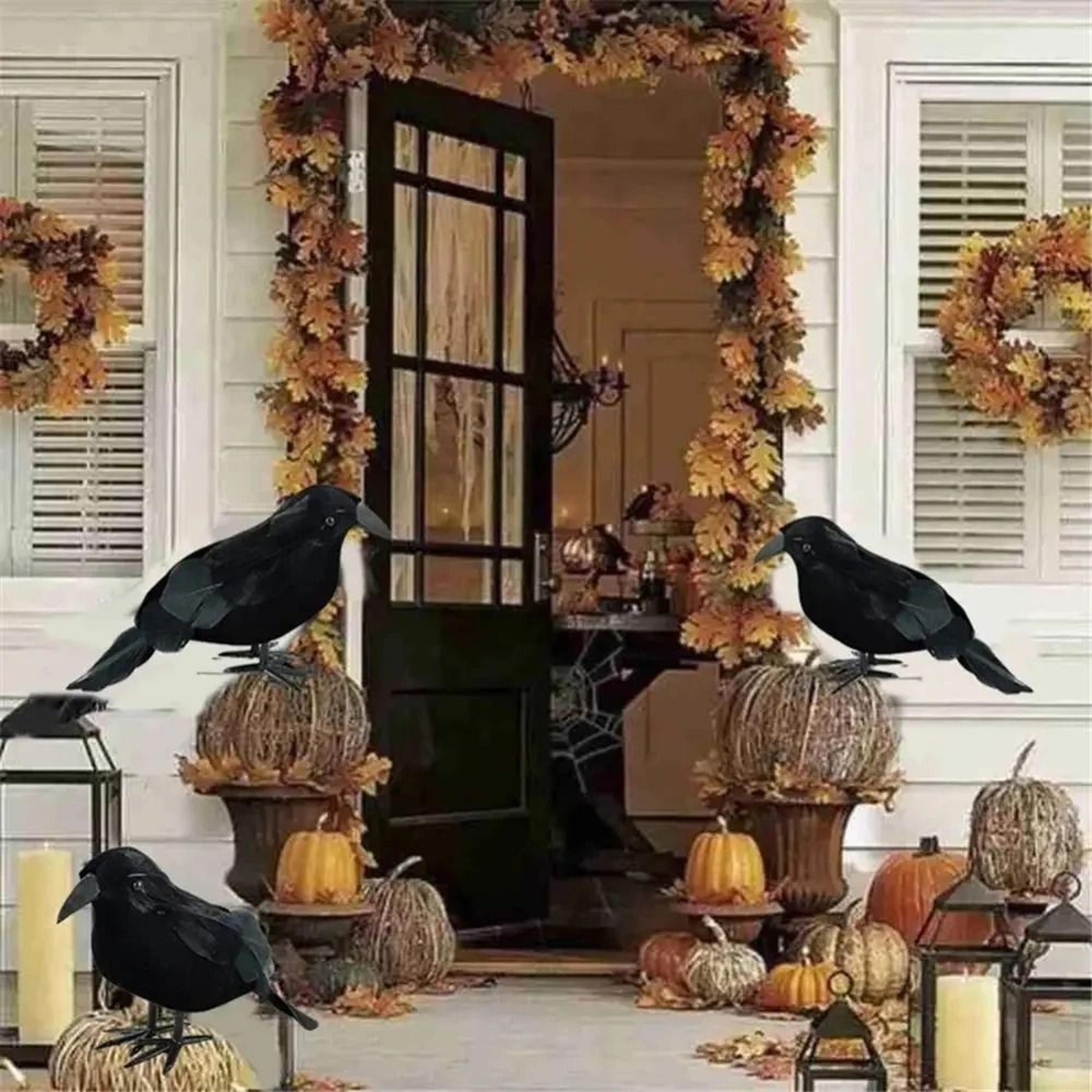 realistic halloween black crow & feathered raven prop