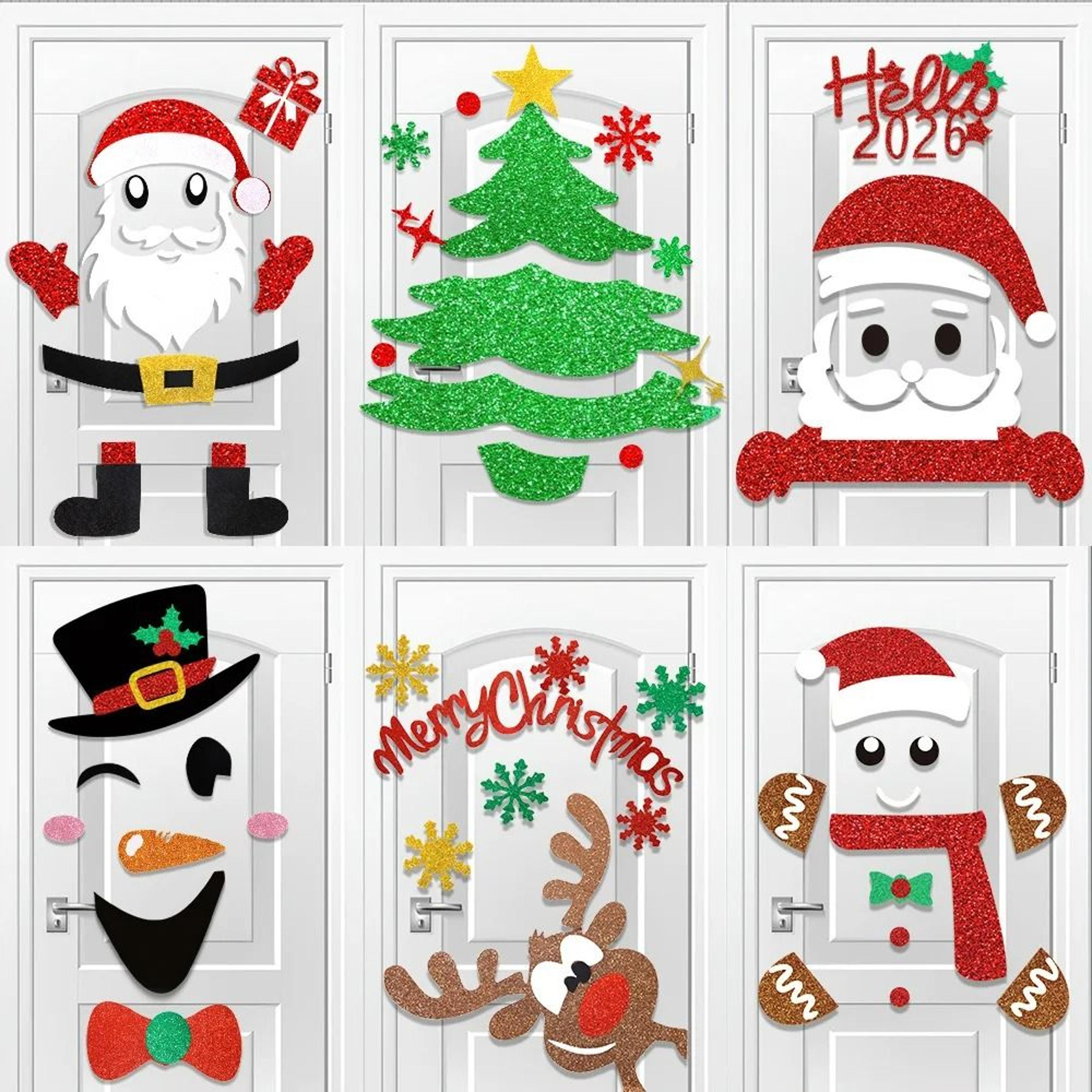 festive felt christmas door & wall decals (santa & reindeer)