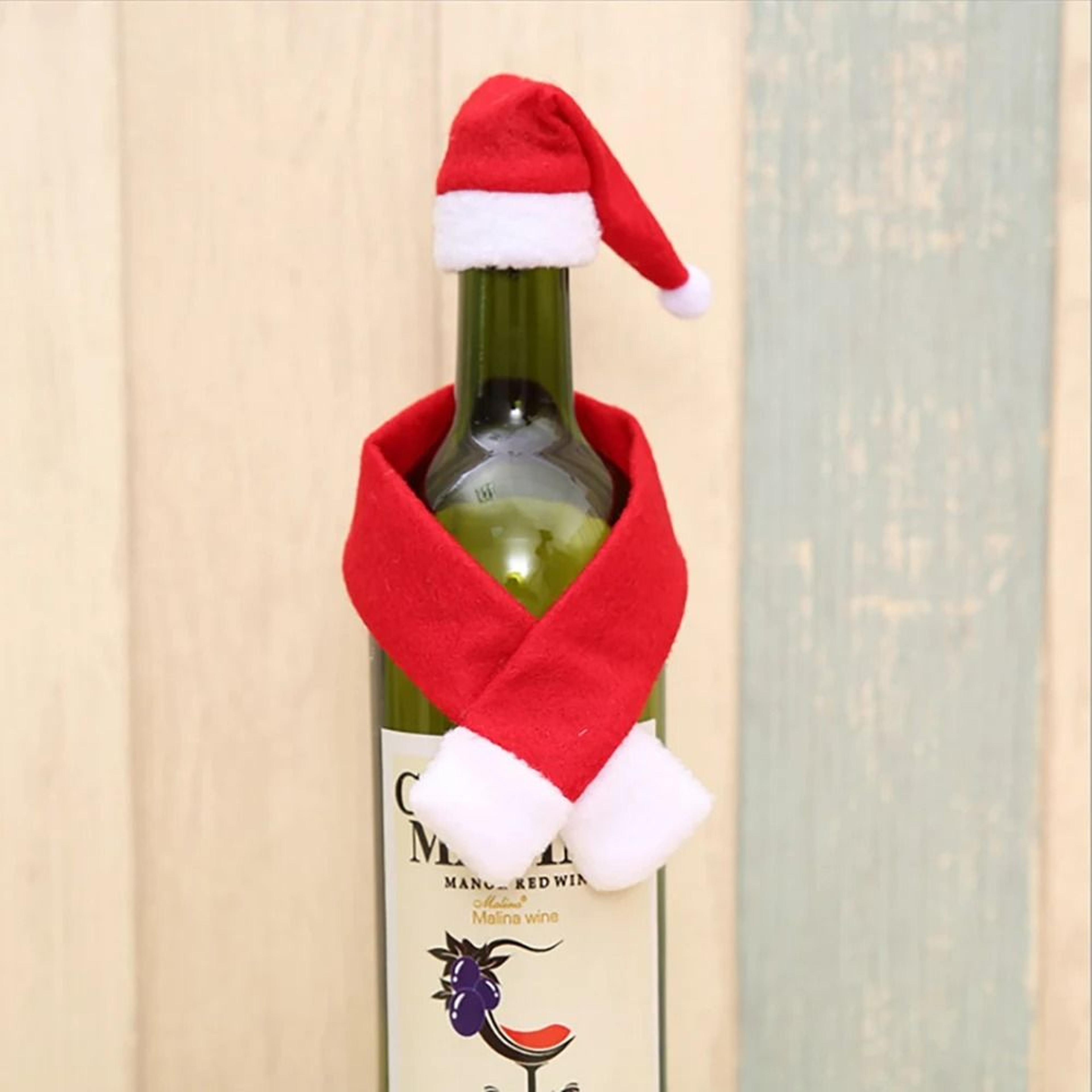 festive christmas wine bottle cover & mini scarf hat set