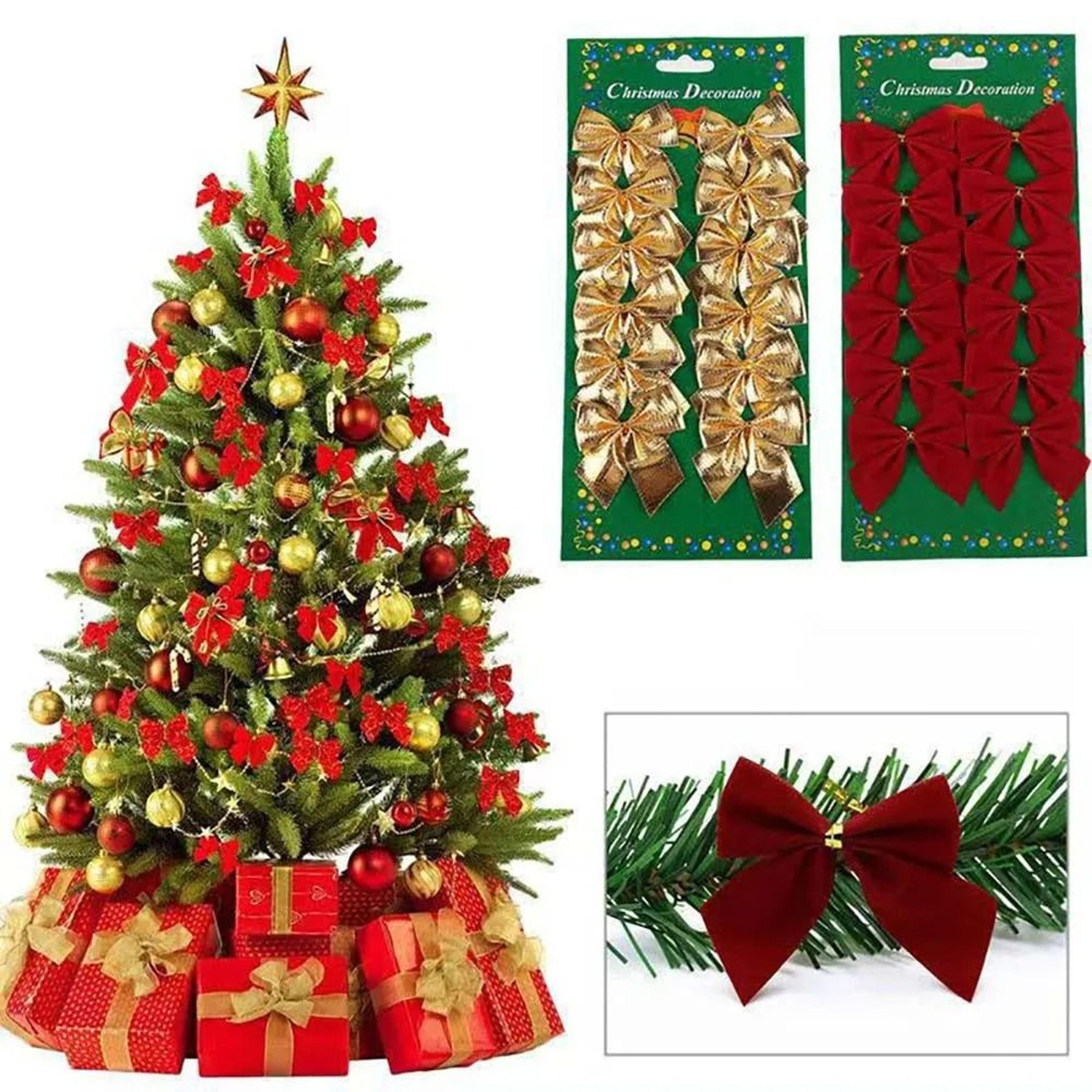 12-piece mini metallic christmas tree bow ornaments