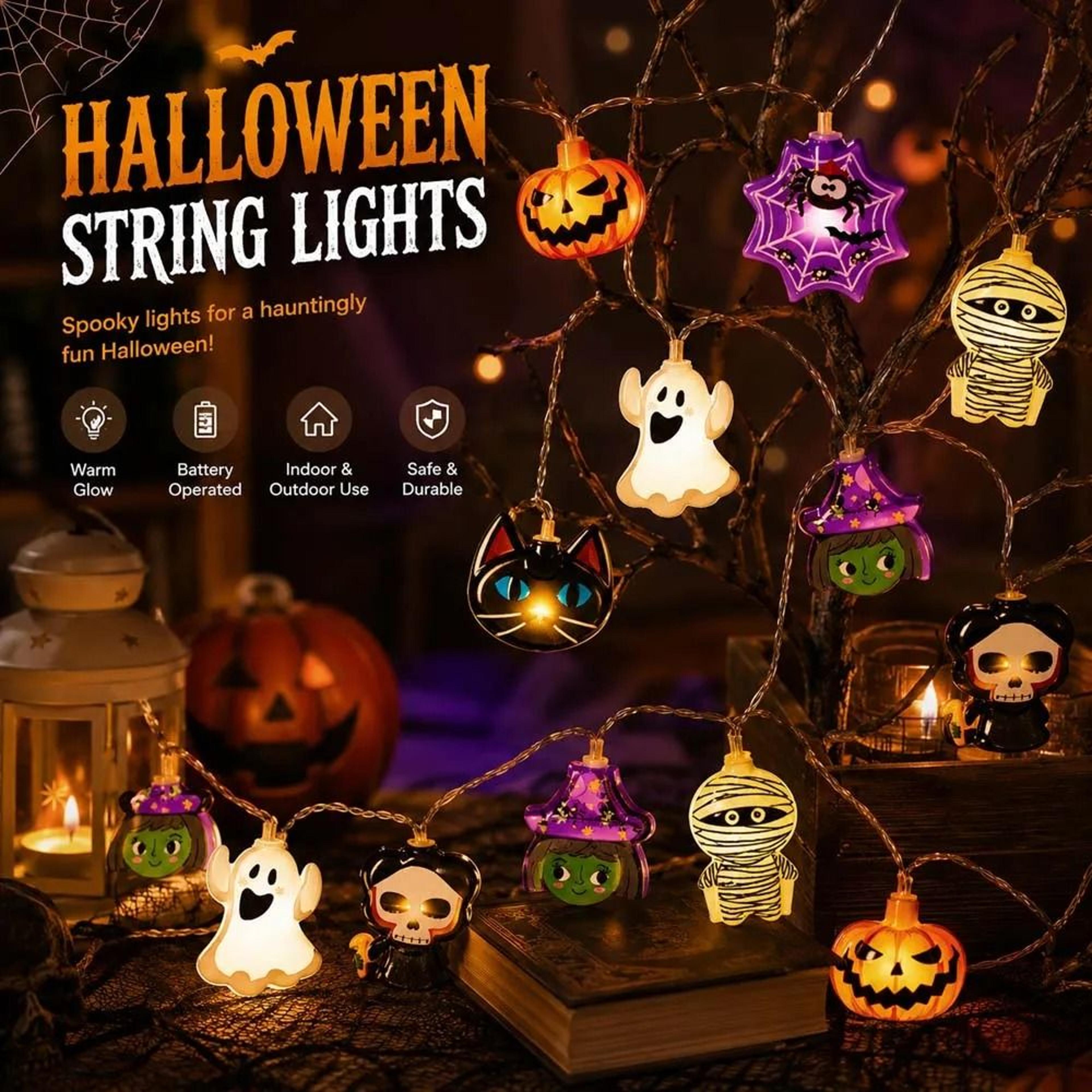 halloween pumpkin, ghost & spider web led fairy string lights