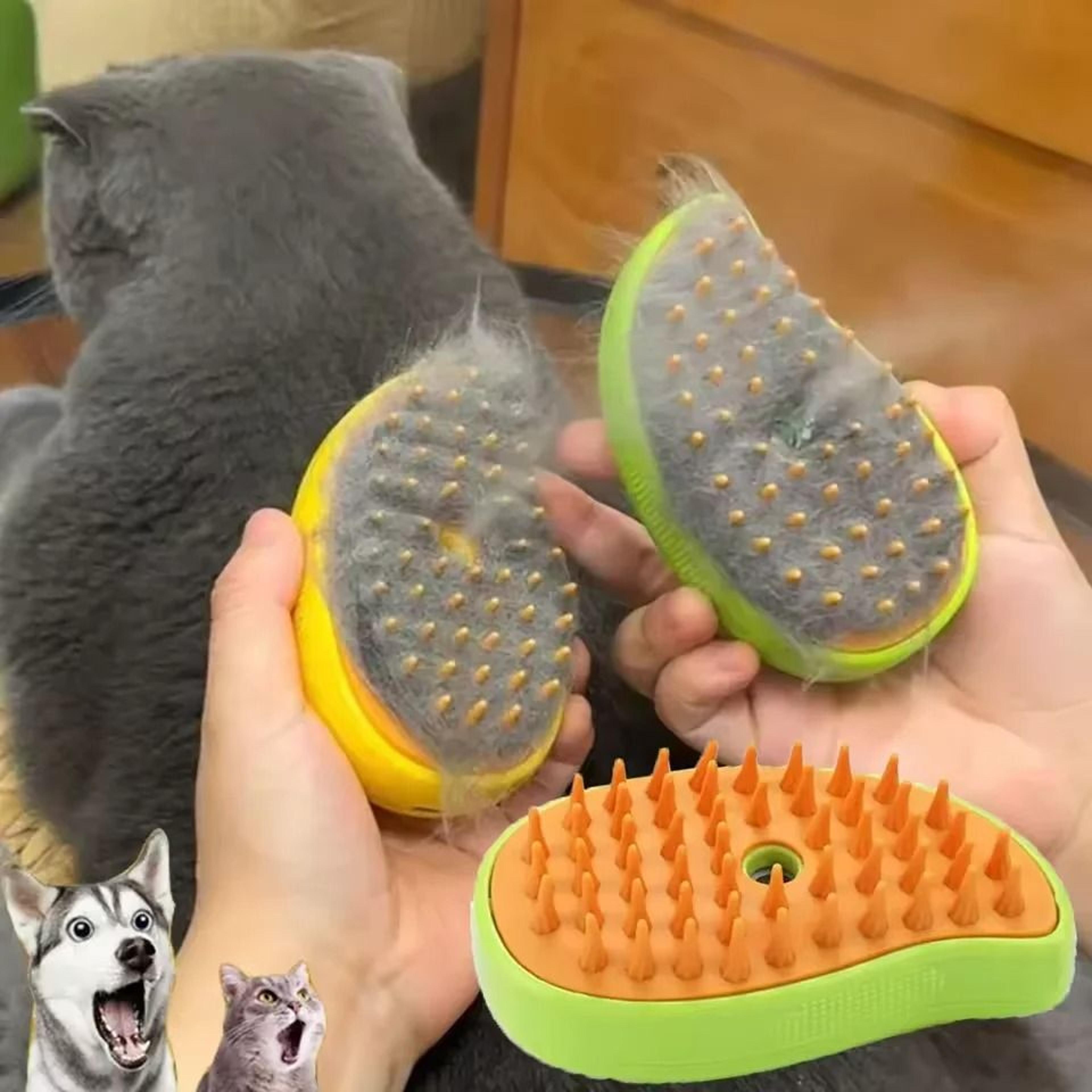 3-in-1 electric steamy pet grooming & massage brush