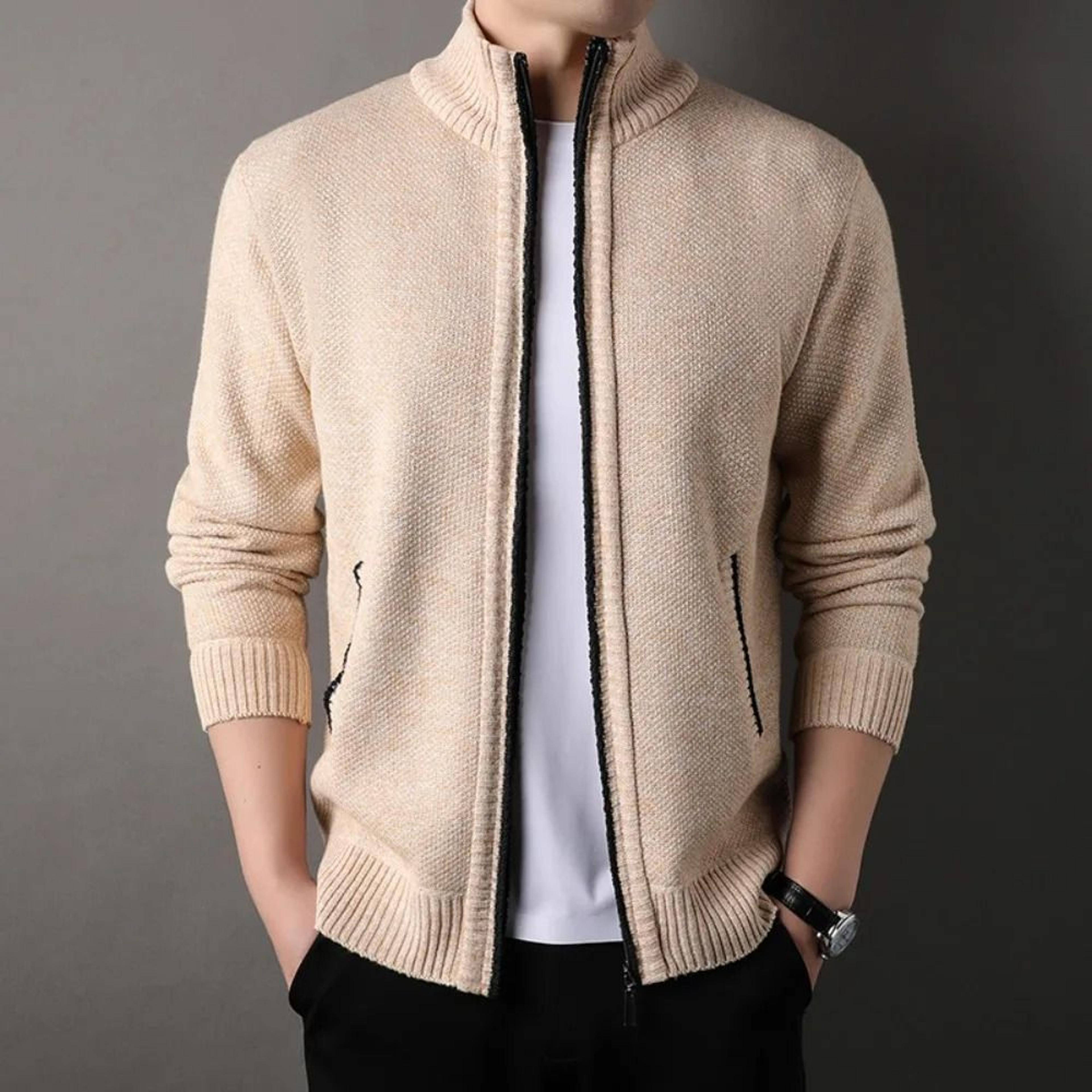 men's stand-up collar zip knit cardigan sweater coat