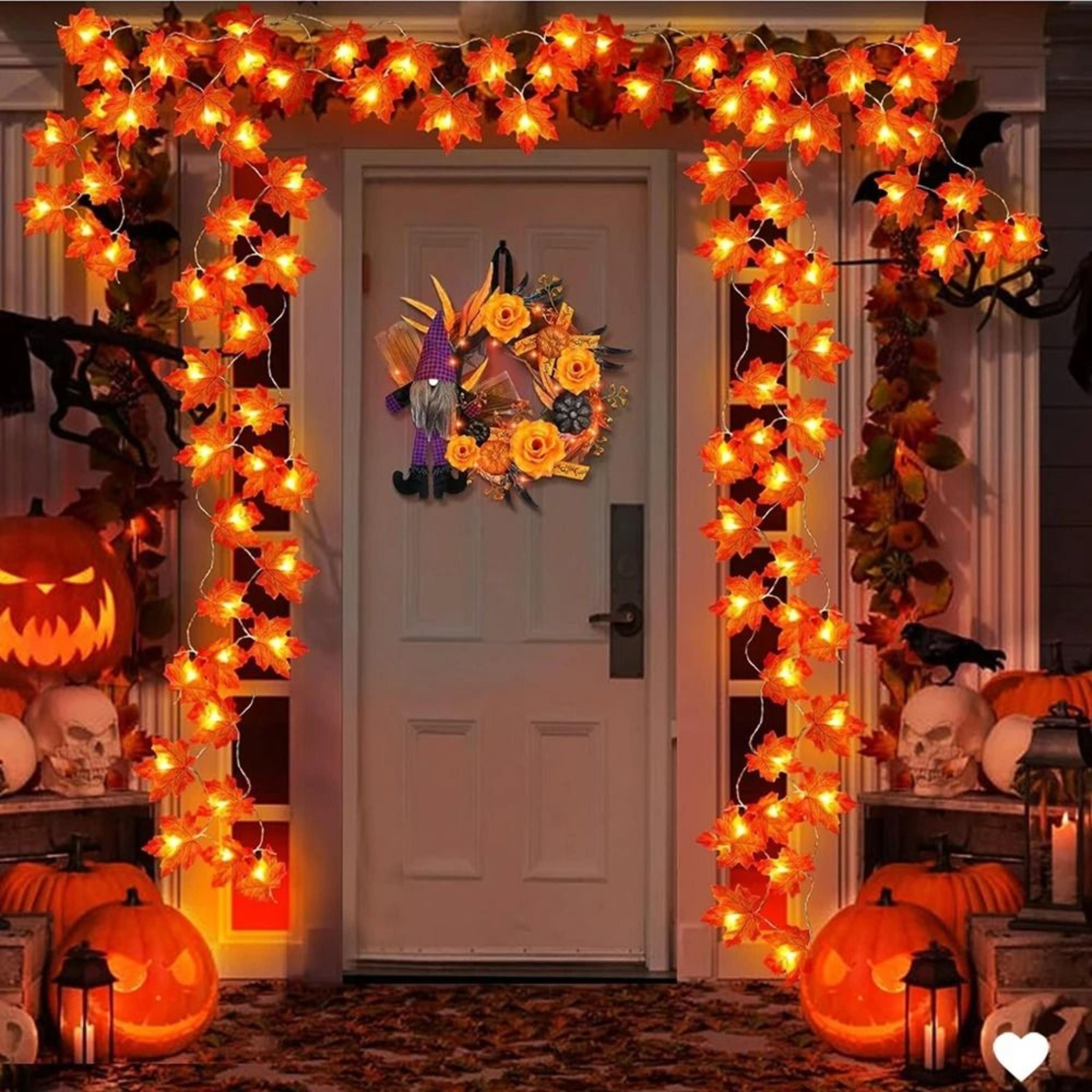 autumn artificial maple leaf & pumpkin led garland string lights