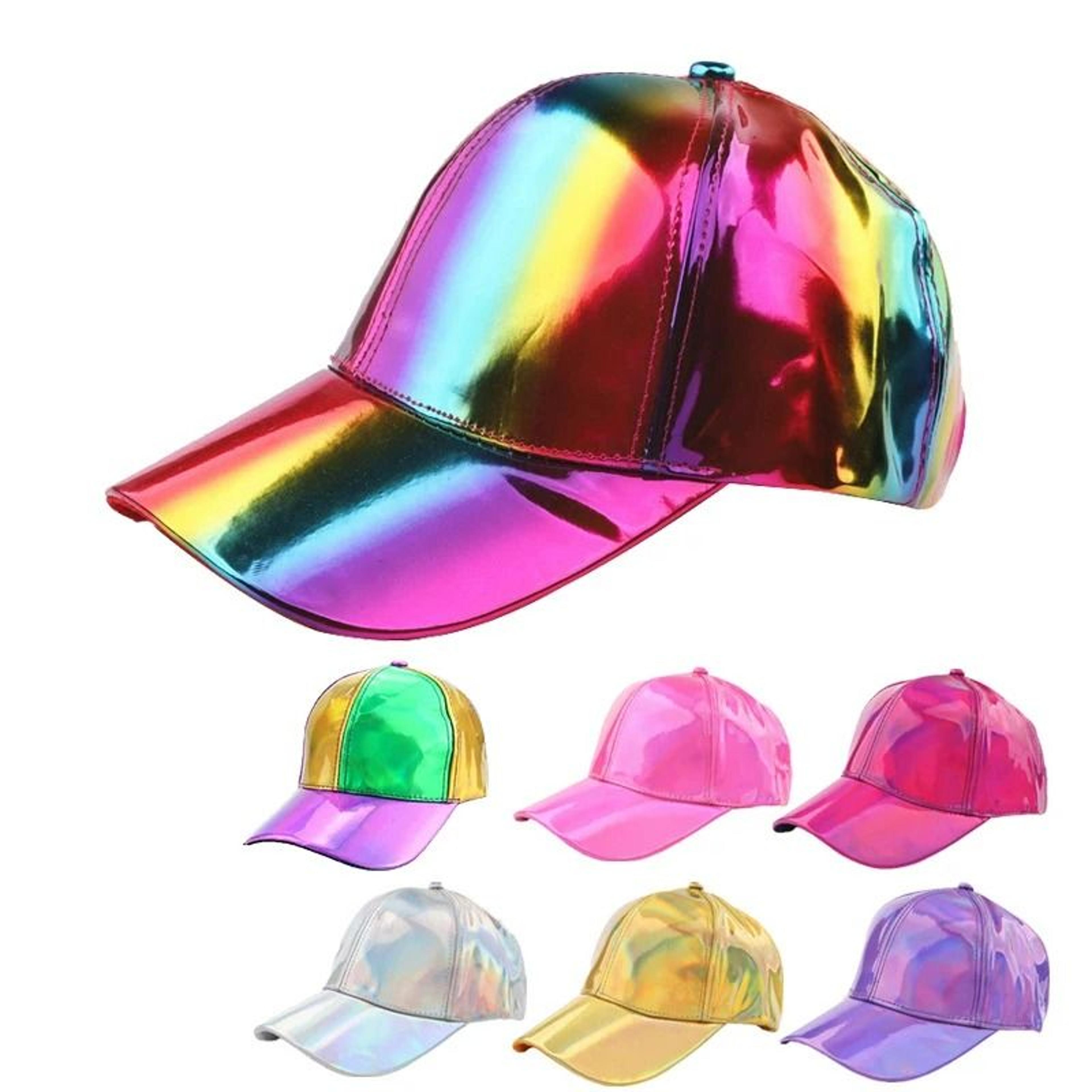 unisex iridescent rainbow holographic pu leather baseball cap