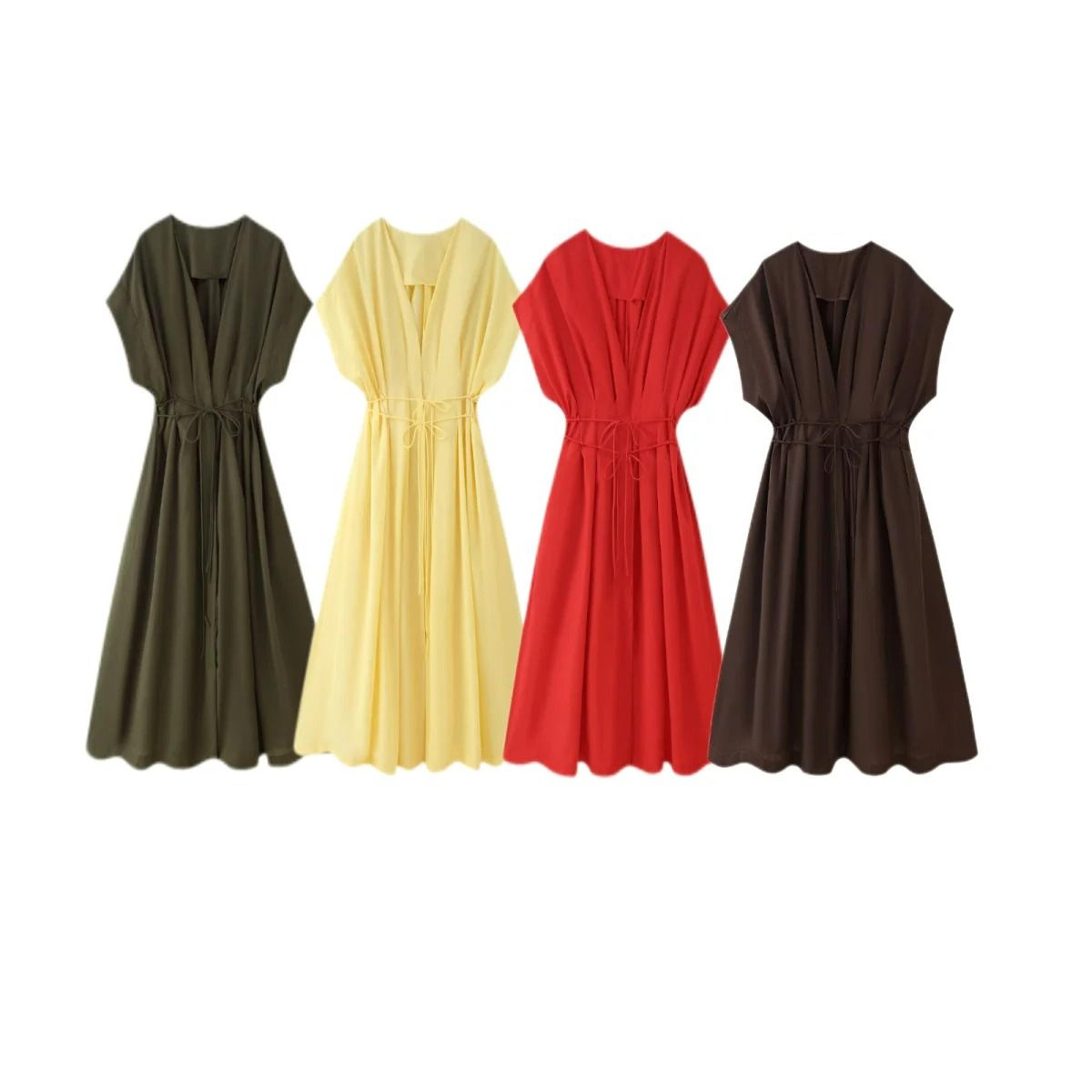 vintage single-breasted belted v-neck midi dress