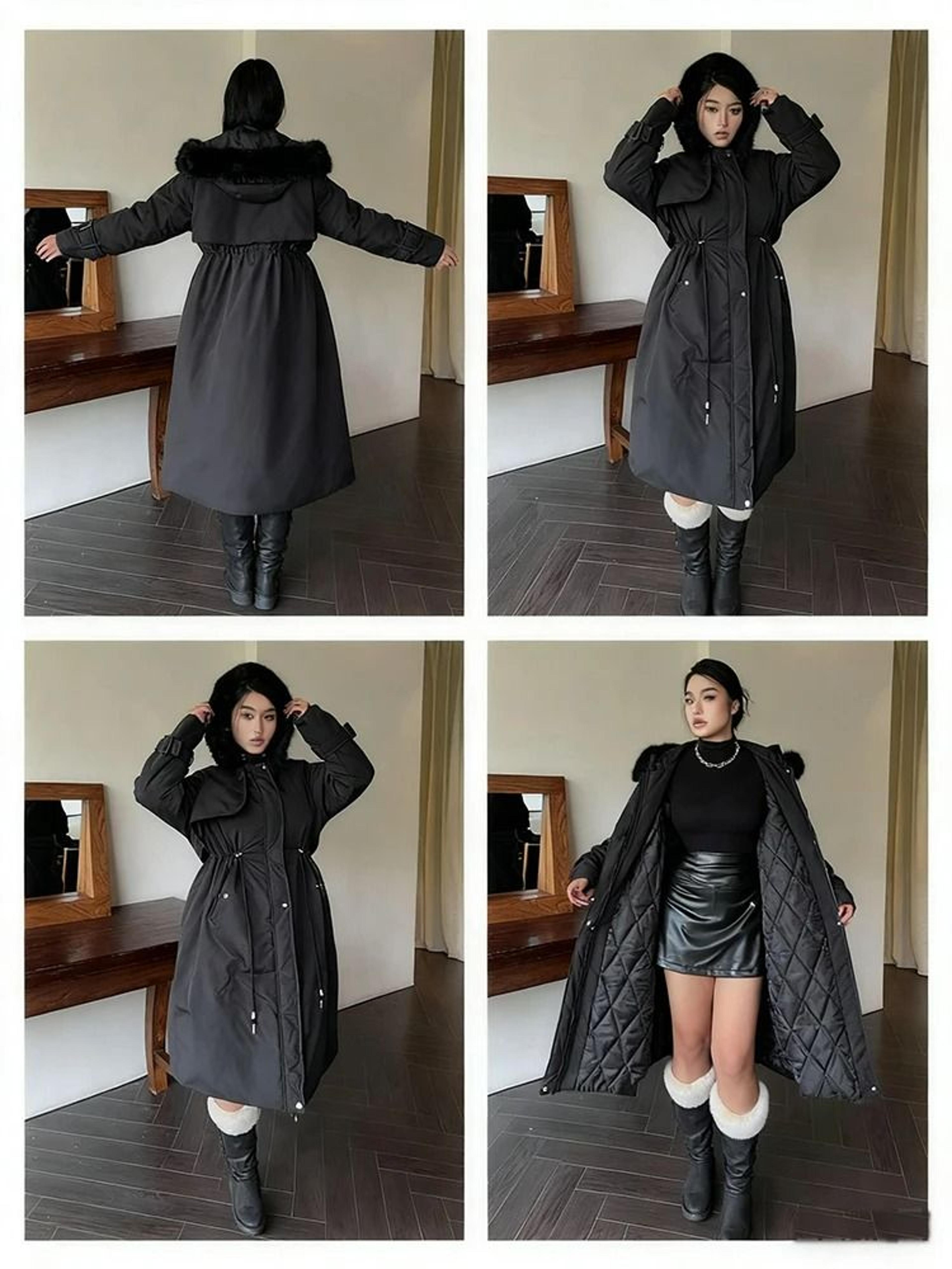plus size women's hooded plush windproof thickened parka