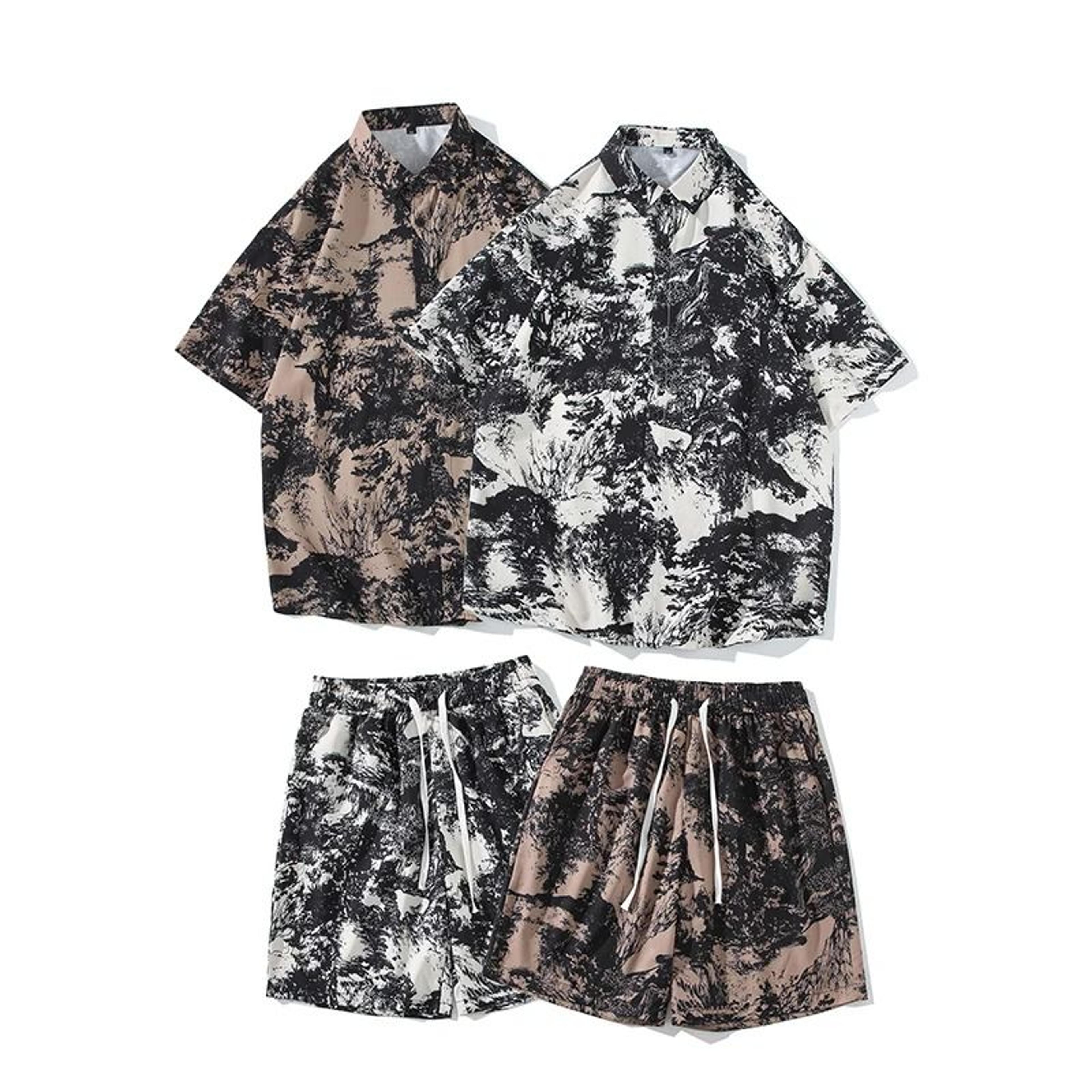 men's quick-dry hawaiian shirt & shorts 2-piece set
