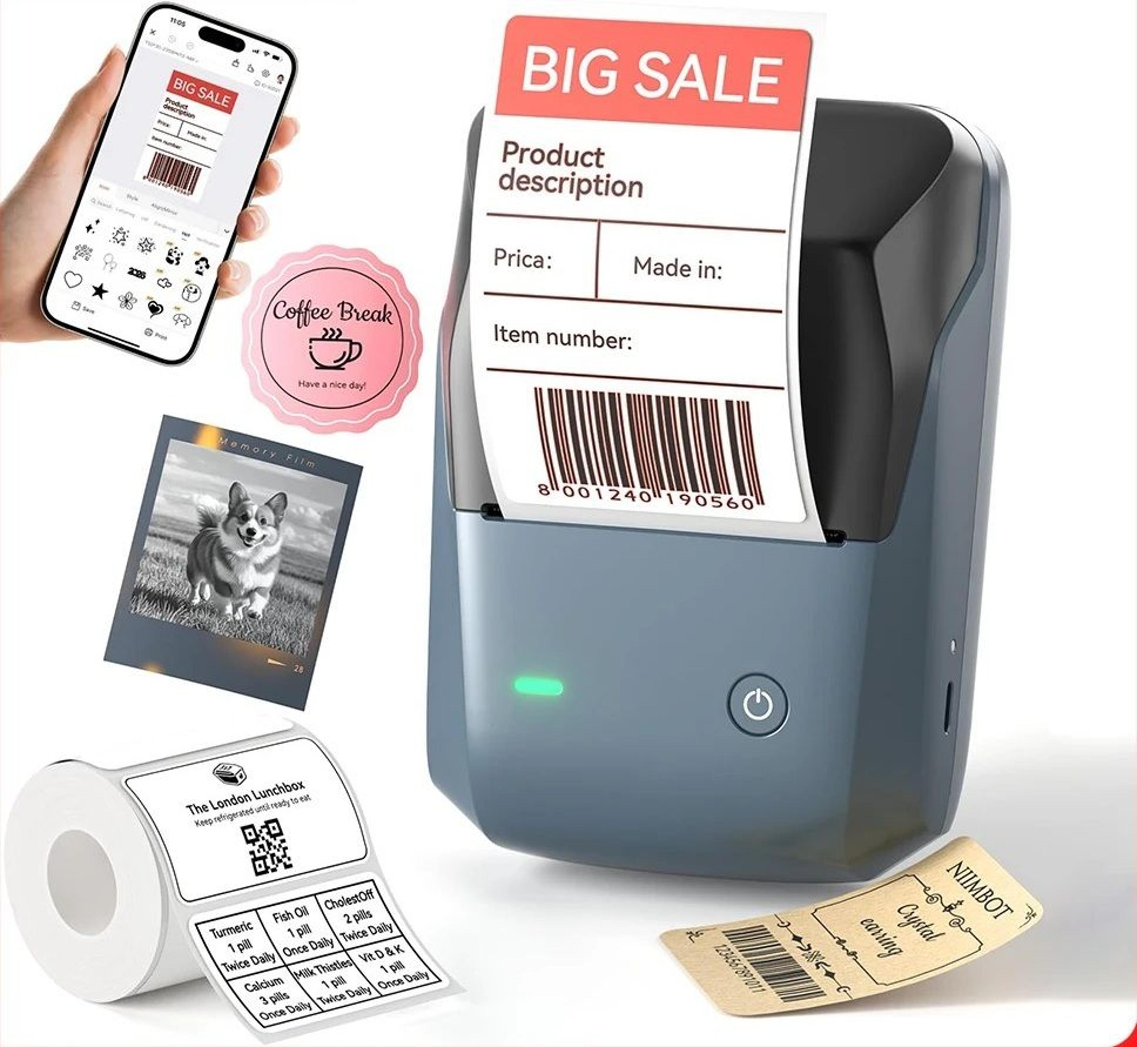 dual-color 300 dpi wireless thermal label printer