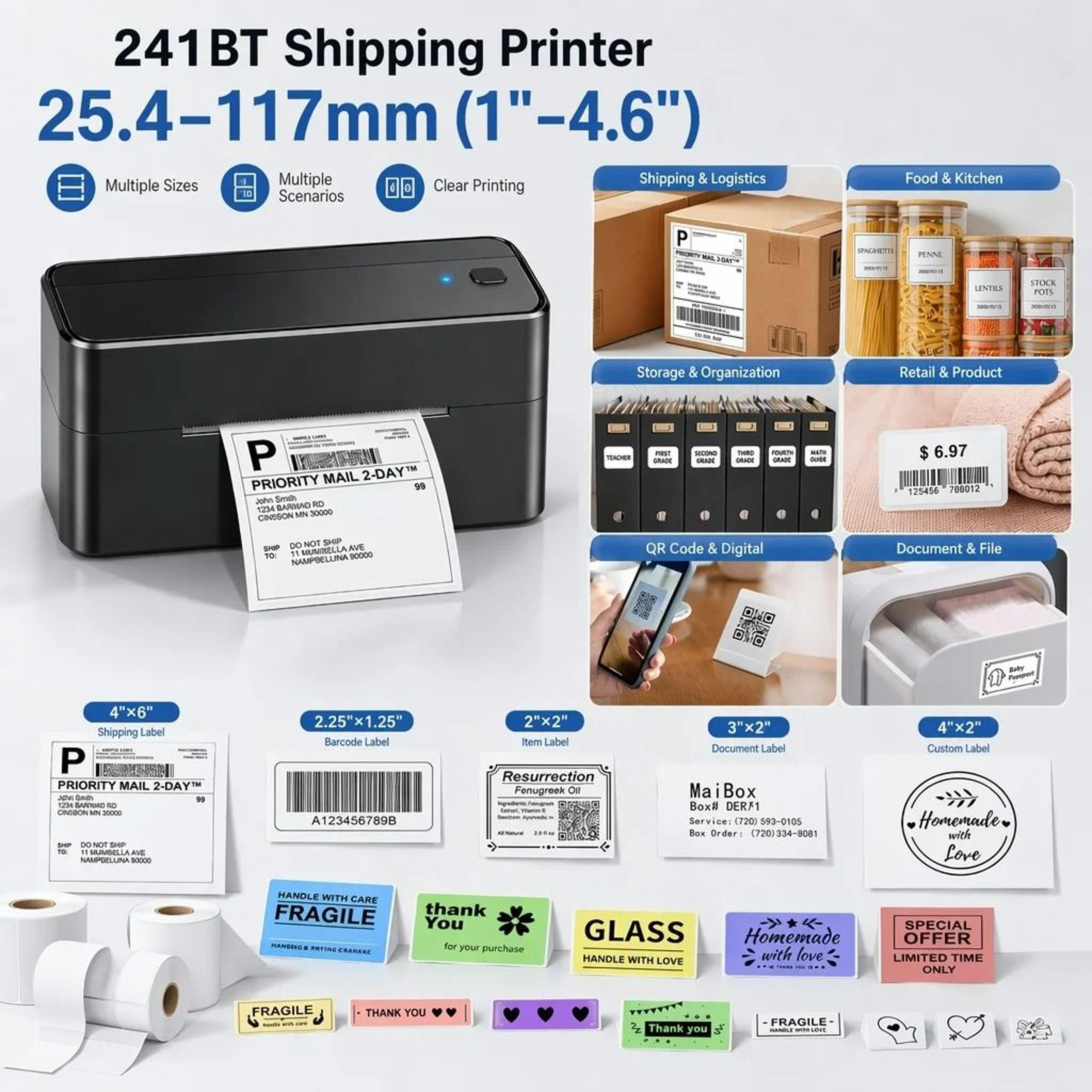 wireless bluetooth thermal shipping label printer 4x6
